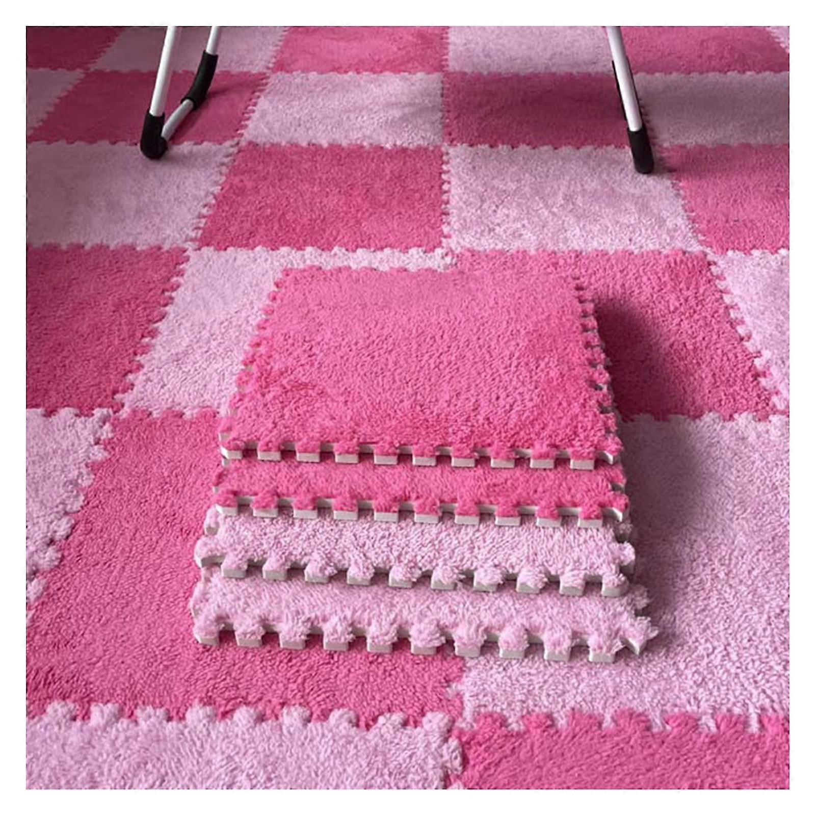 Interlocking Foam Carpet Tiles, Soft Play Mat, Rose RedPink, 12 Pcs