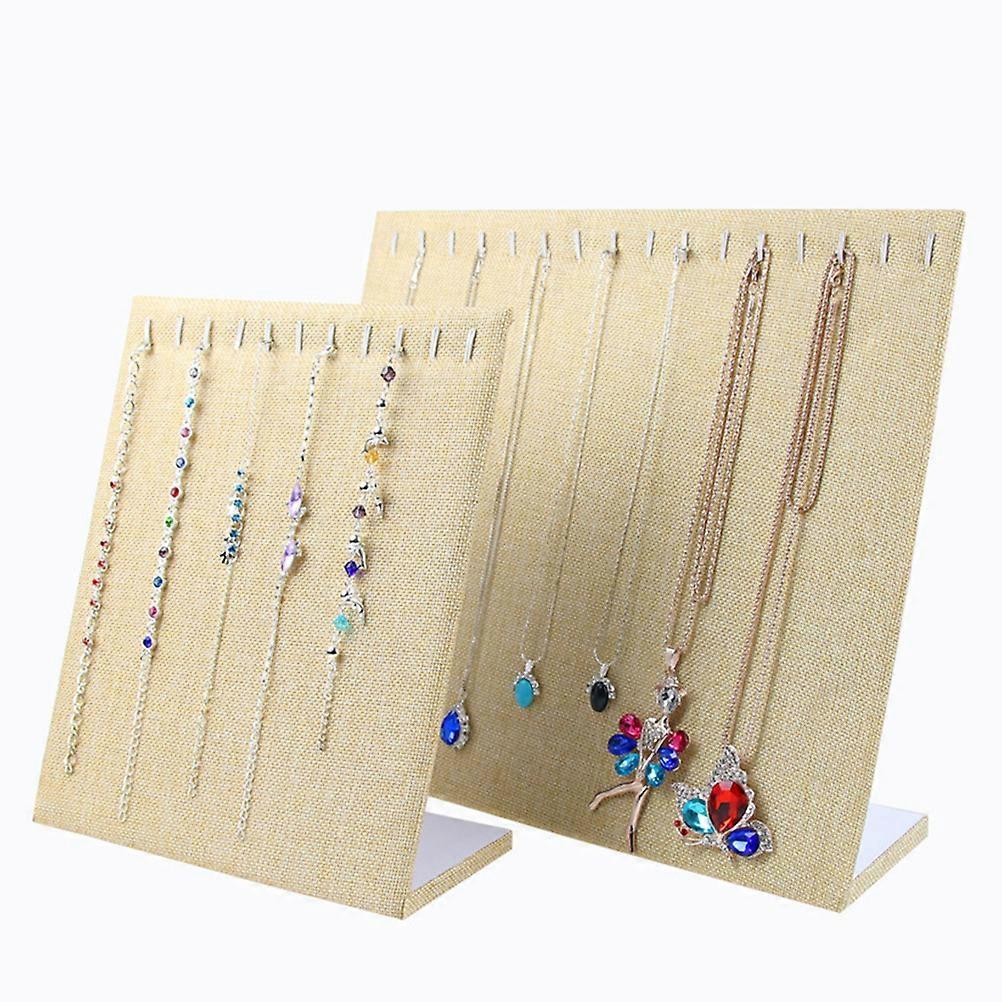 Necklace Display Stand for Jewelry Made of Paperboard and Linen Khaki Color Collapsible and Protective Small Size
