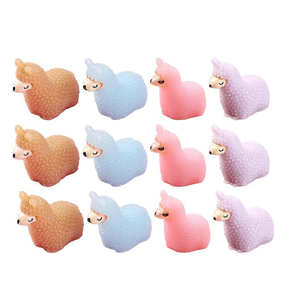 Mini Alpaca Figurines Resin Decor for Micro Landscape 12Pcs Set