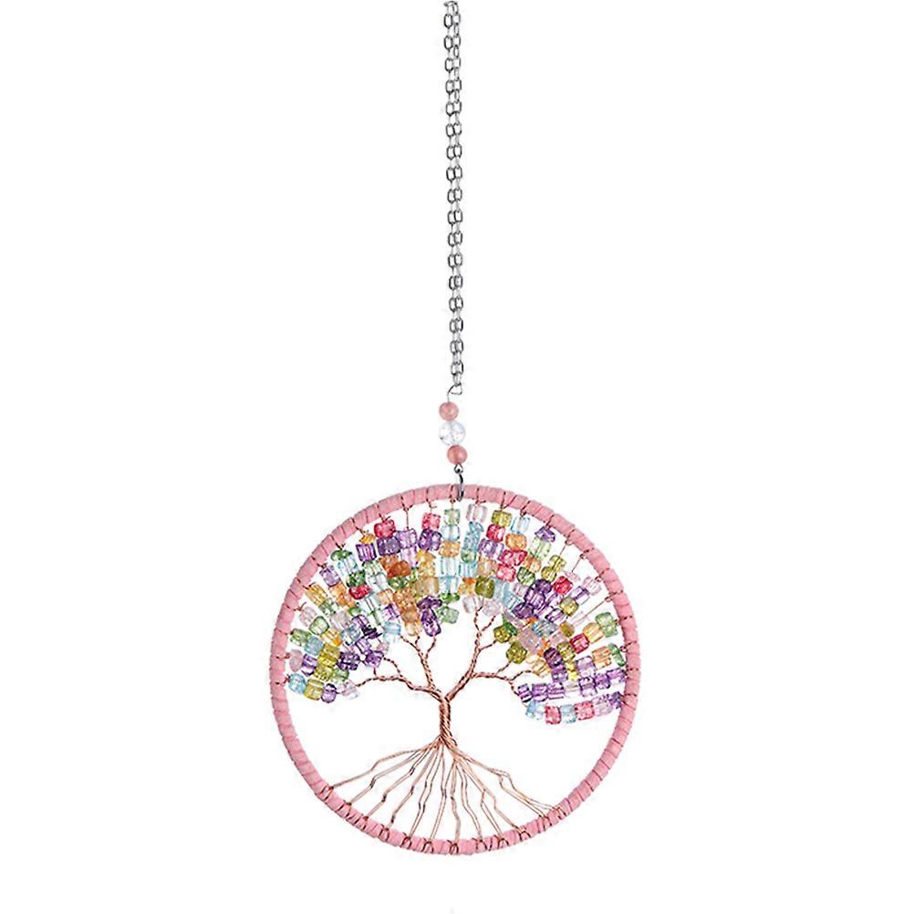 Life Tree Wind Chime Pendant Decor for Home Decoration Made of Metal Pink 11CM