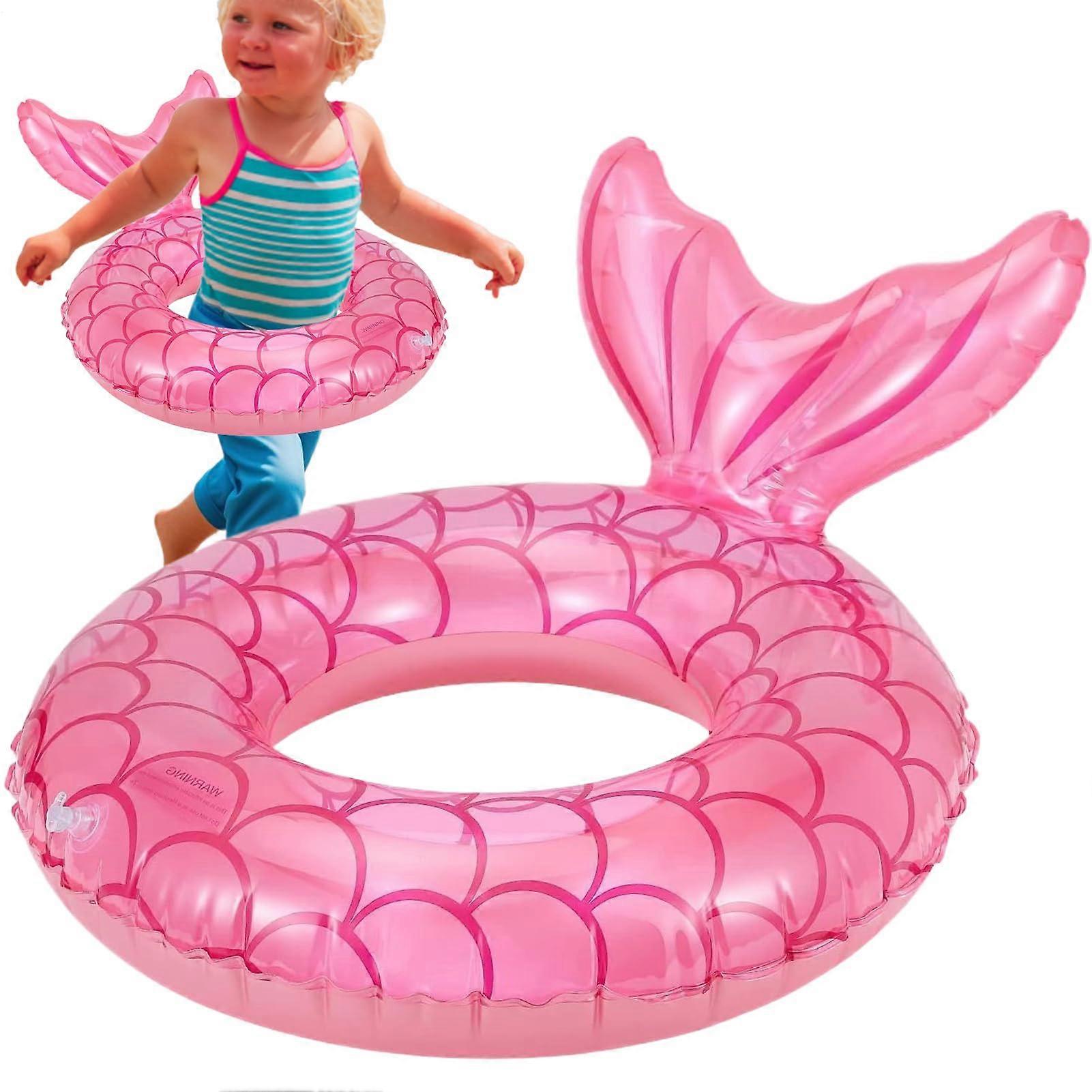 Mermaid Swimming Aid Safety Swim Ring Inflatable Float, Mermaid Swim Trainer for Toddlers, Puddles, Beach for Kids, Summer, Water Feature Rose