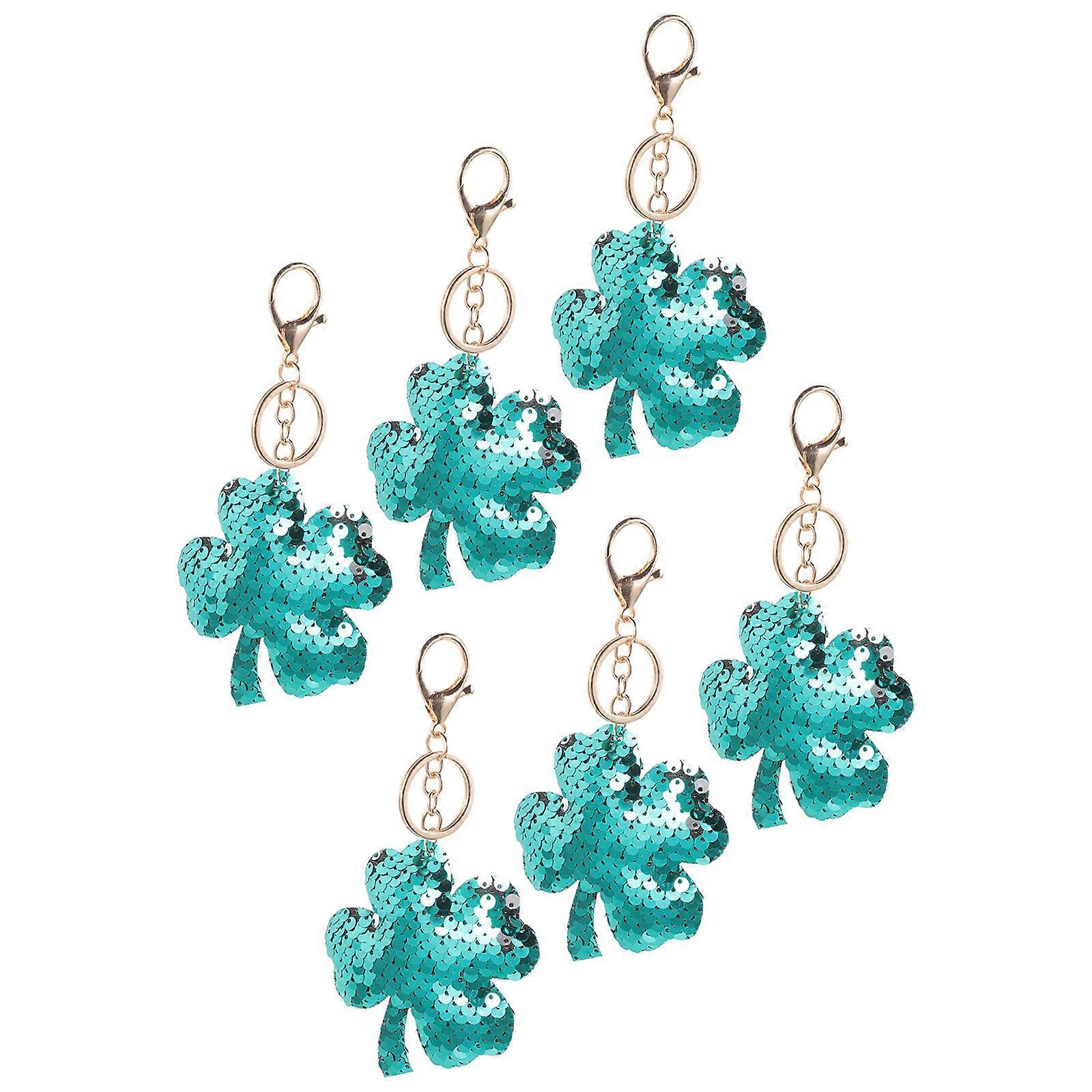 Sequin Clover Keychain Shape Family Friends Present 6Pcs