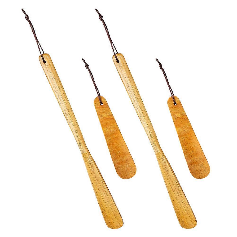 Wooden Shoe Horns 4pcs with Ergonomic Handle – Durable Shoe Wearing Aid for Home Use, Seniors, and Pregnant Women