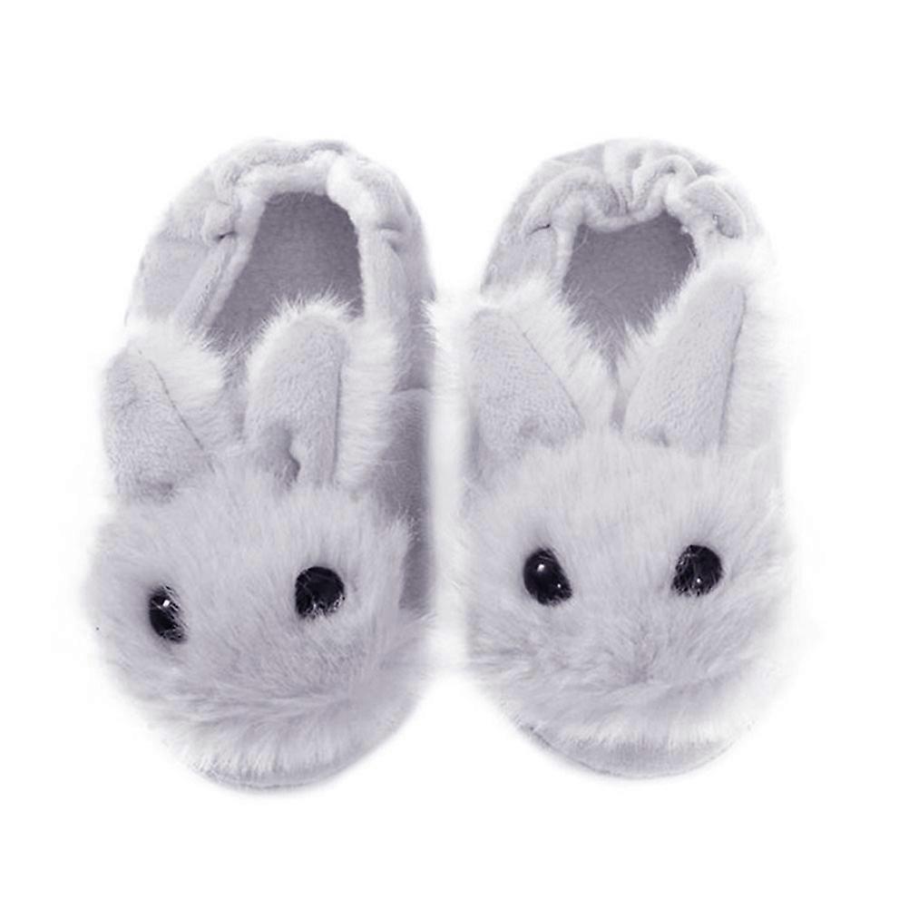 Children Nonslip Slippers with Lovely Rabbit Design for Home Use Grey Short Plush and TPR Size 13 14