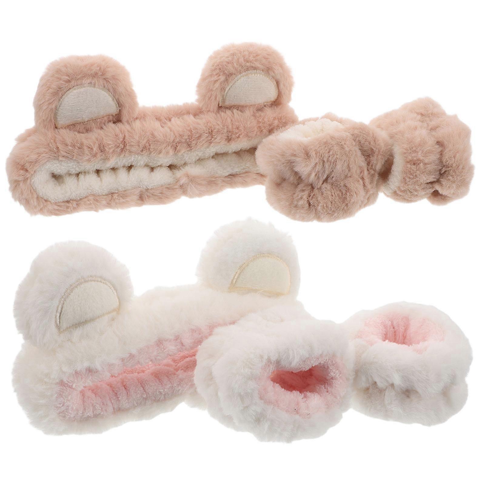 Adjustable Plush Bear Ears Headband & Wristband Set – Soft Hair Accessories for Makeup, Face Washing, Spa, and Bath Use – Cute and Comfortable Design
