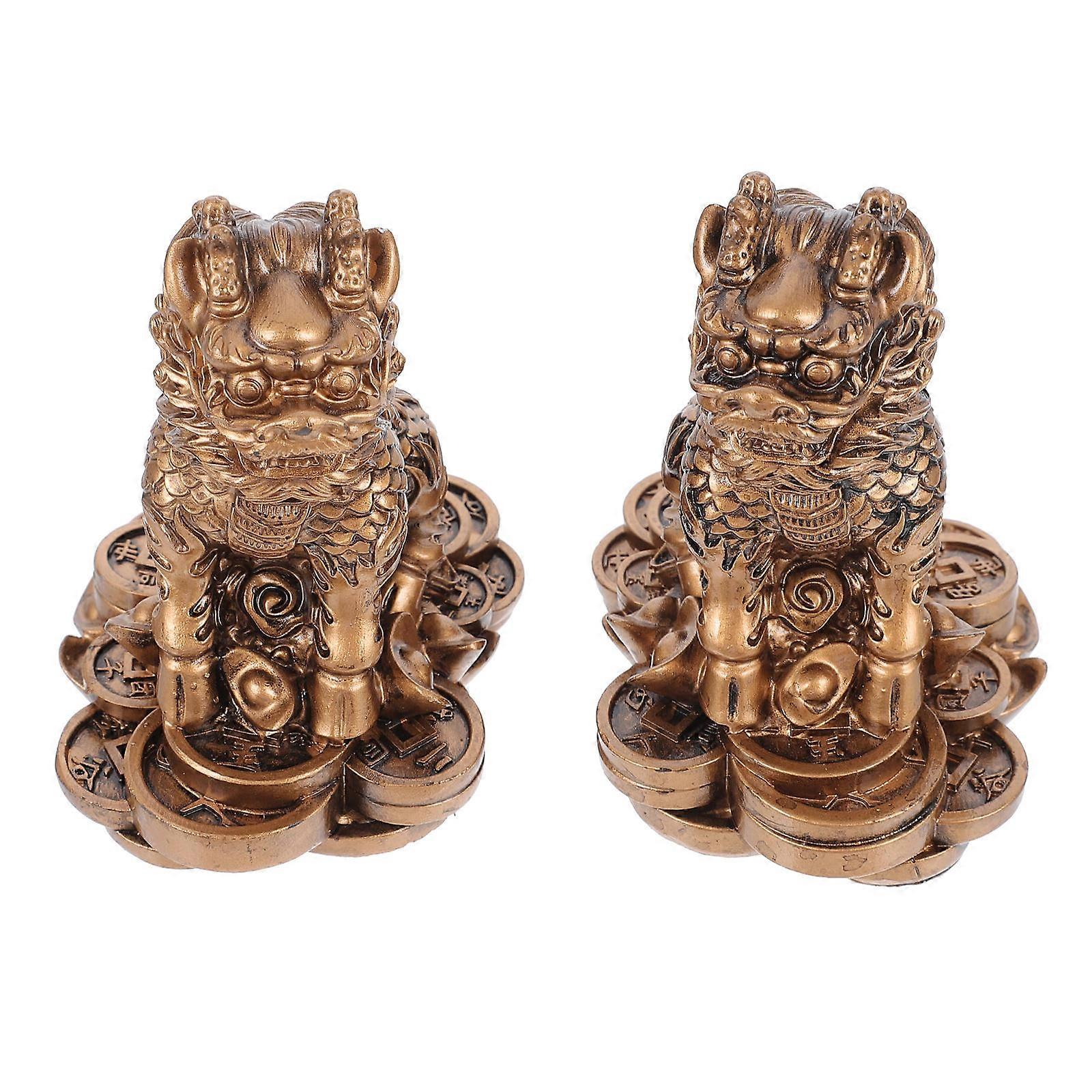 Decorative Resin Kylin Ornaments Home Desktop Accessories For Coffee Shop Wine Cabinet Golden 1Pair