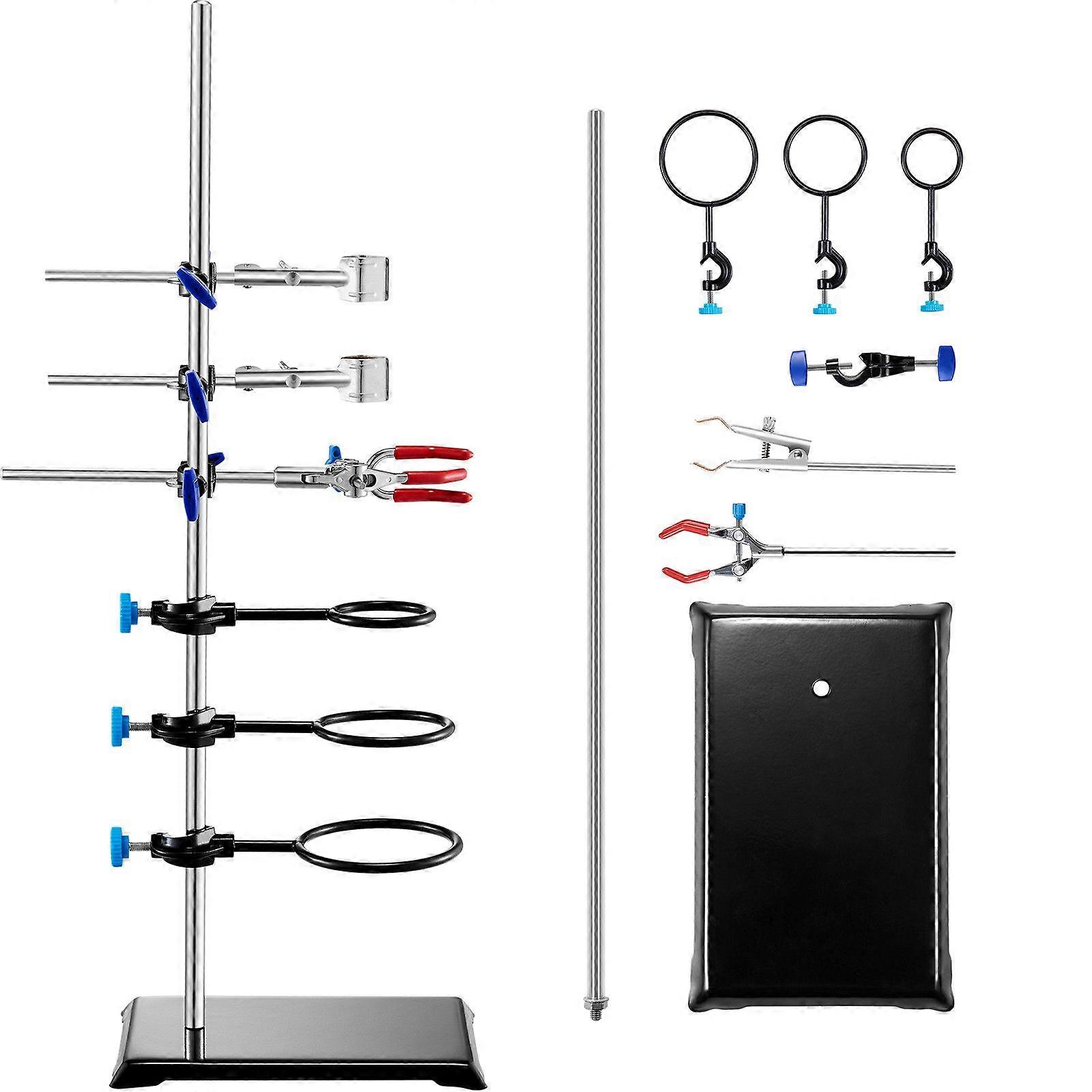 Lab Stand Support, Steel Lab Stand 23.6" Rod and 8.3" x 5.3" Cast Iron Base, Includes Flask Clamps, a Burette Clamp and Cross Clamps