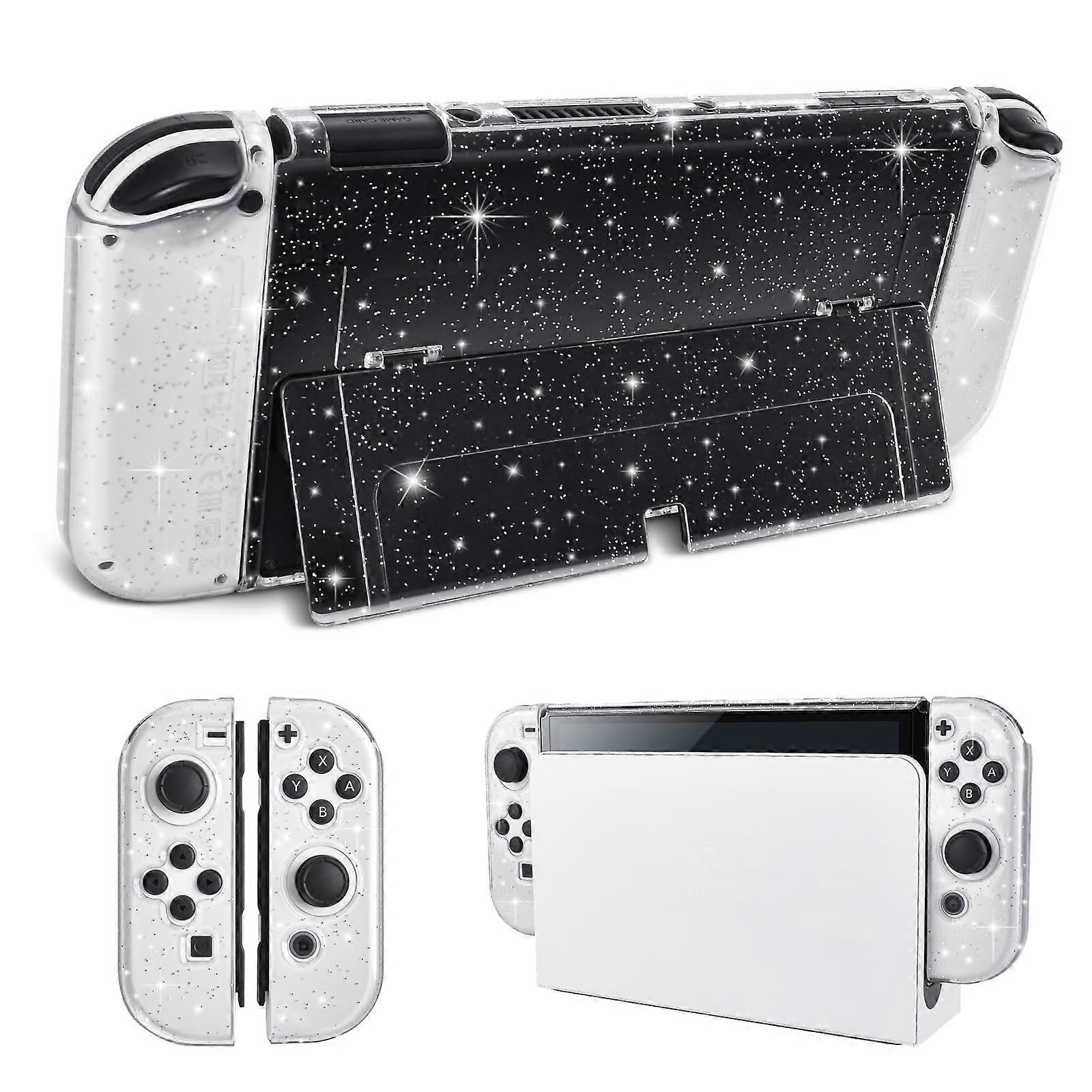 Protective Case for Nintendo Switch OLED Model 2021, Clear Glitter Dockable PC Cover with Flip Shell Compatibility