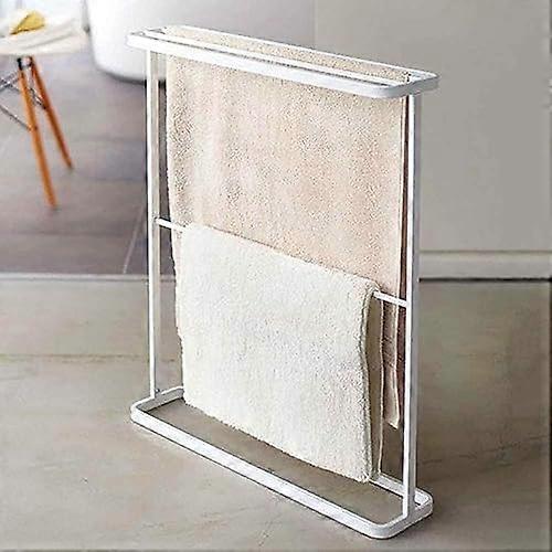 Freestanding towel rack with 5 rails for small bathrooms, kitchens, and hotels, 63x18x76cm, white