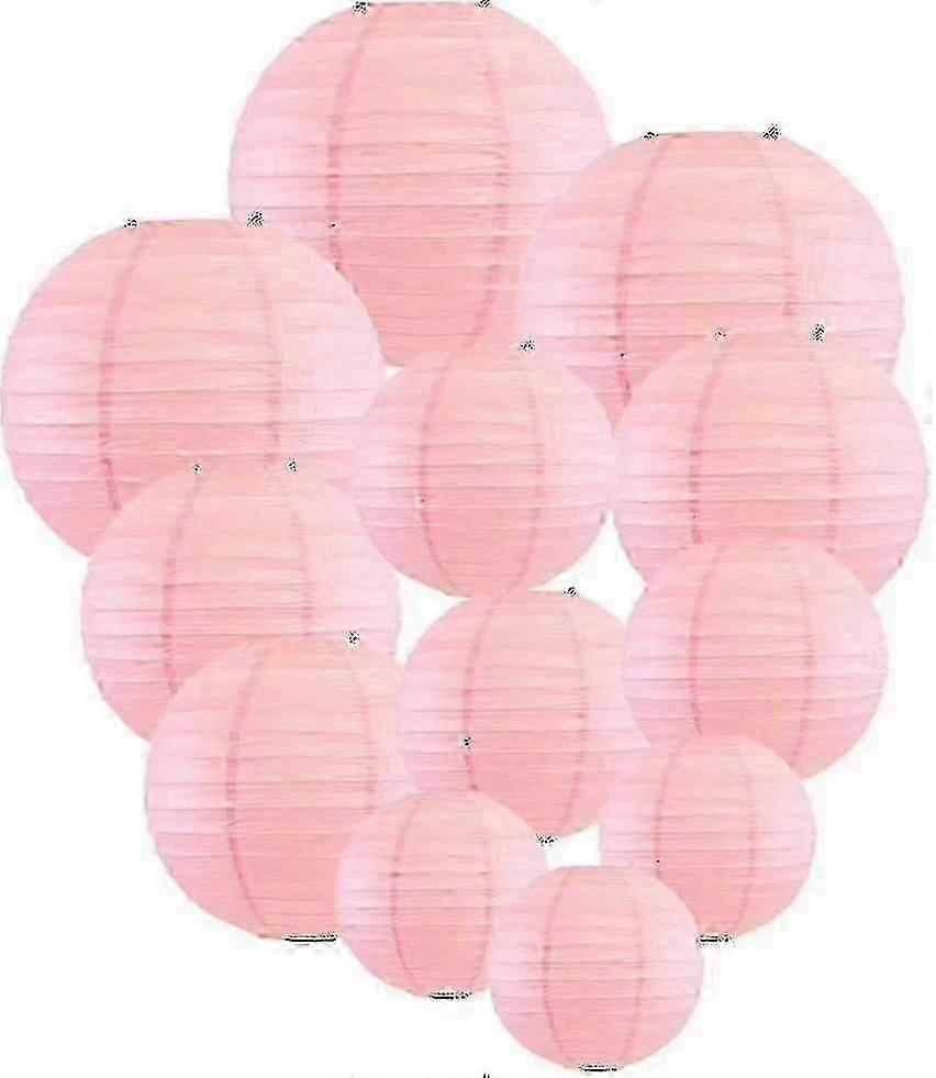 12 Pcs Multicolor Paper Lanterns for Party Decor, 4 Sizes, Light Pink