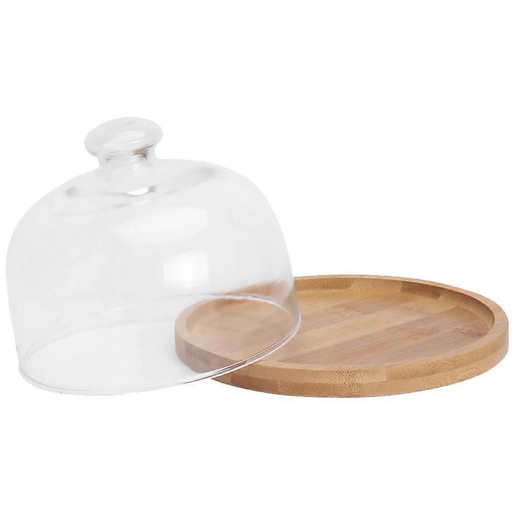 Cake Tray with Glass Lid Bamboo Cake Stand with Dome Fruits Serving Tray for Wedding Party