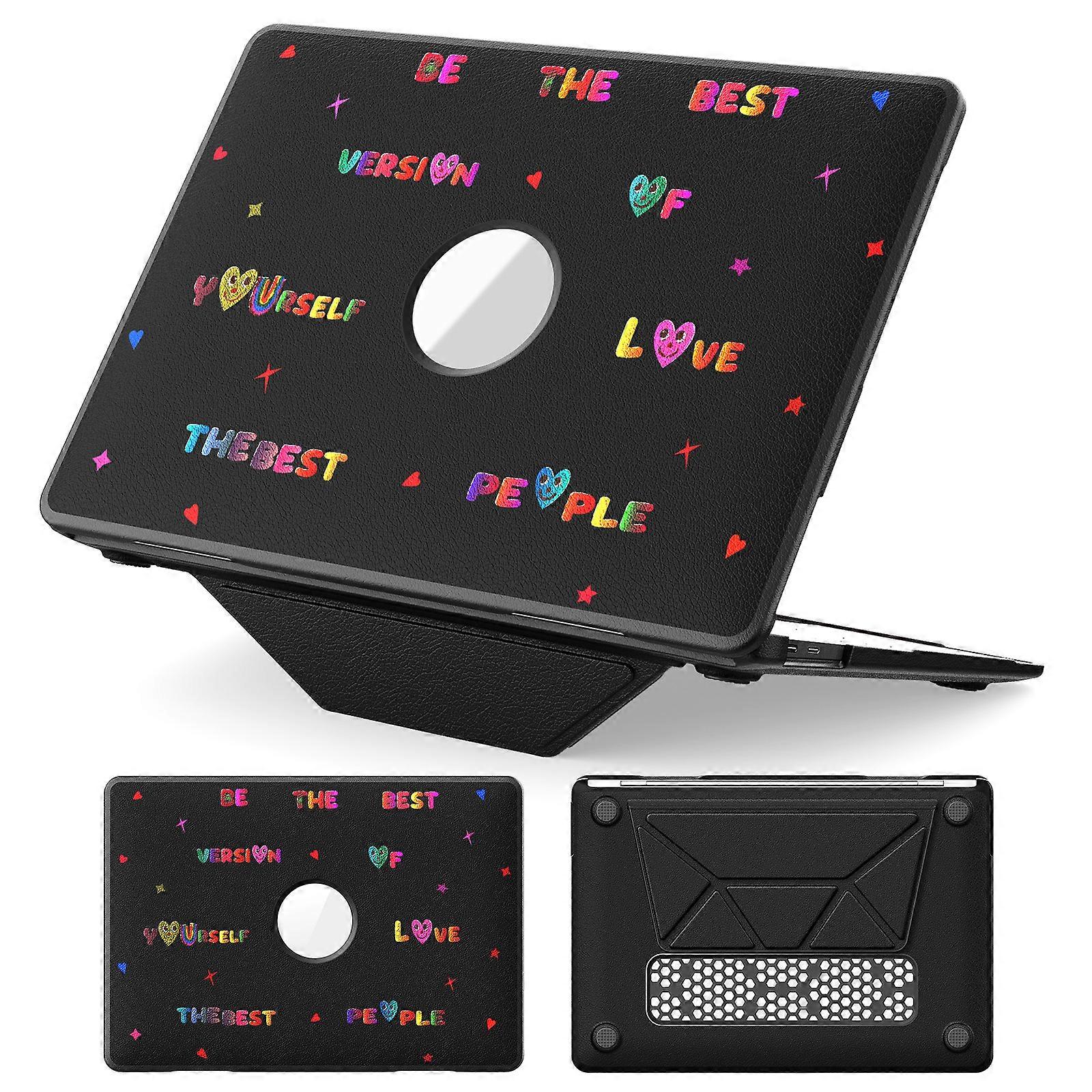 TKdaddy Pattern Printing Laptoptasche für MacBook Air 13 Zoll (2020) / (2018) A2337 M1 A2179 A1932 Notebook Ständer Abdeckung Herz / Schwarz