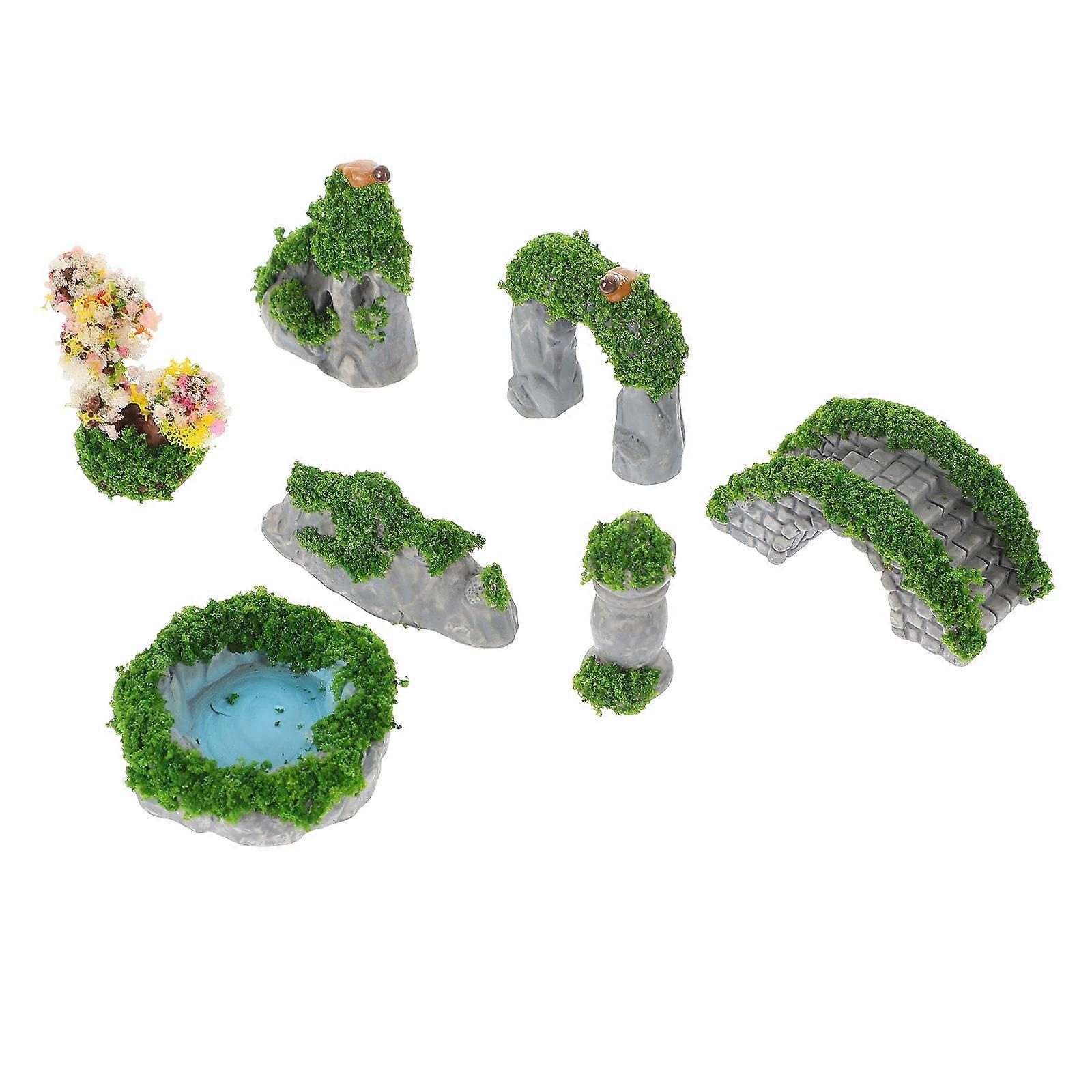 Mini Garden Accessories Set Greenery Decoration For Mini Model 7Pcs Practical For Gift Giving