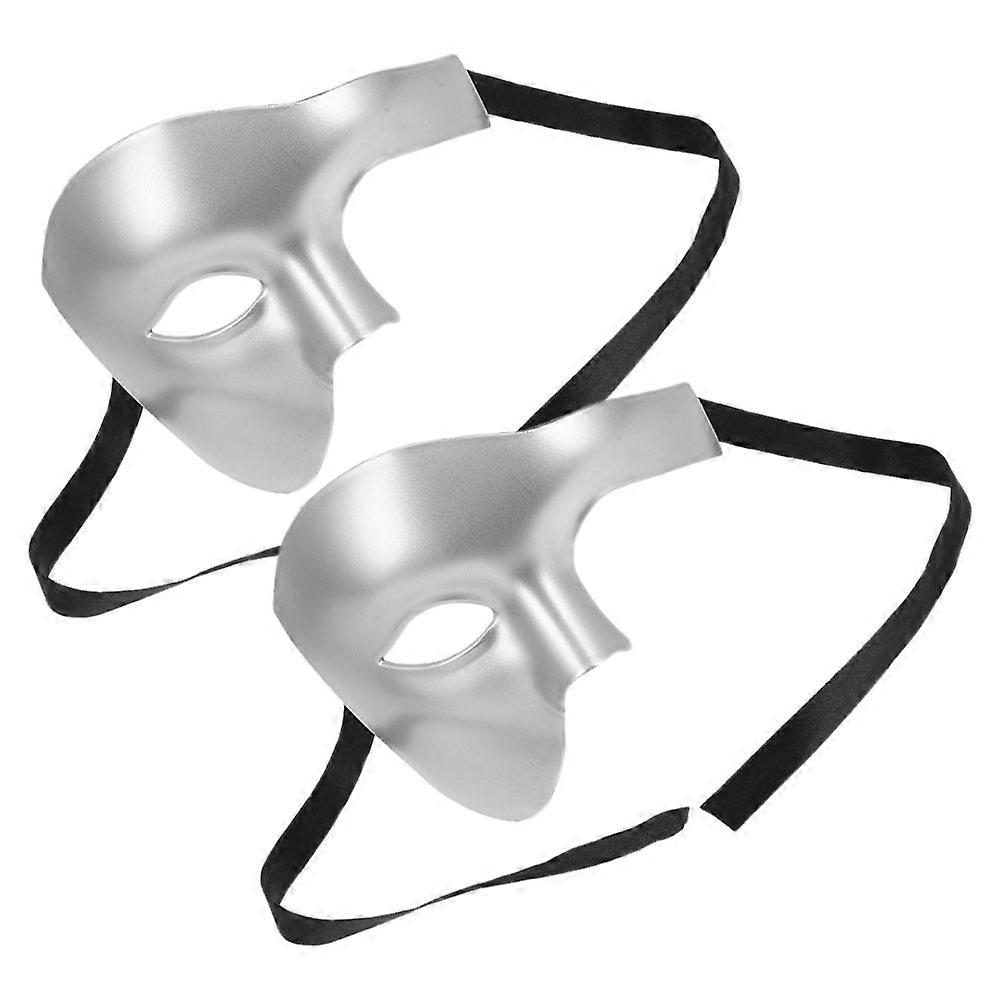 מסכת מסכות ונציאנית לגברים מסכת חצי פנים מפלסטיק כסף לקישוט מסכות קרנבל קלאסיות 2 יחידות