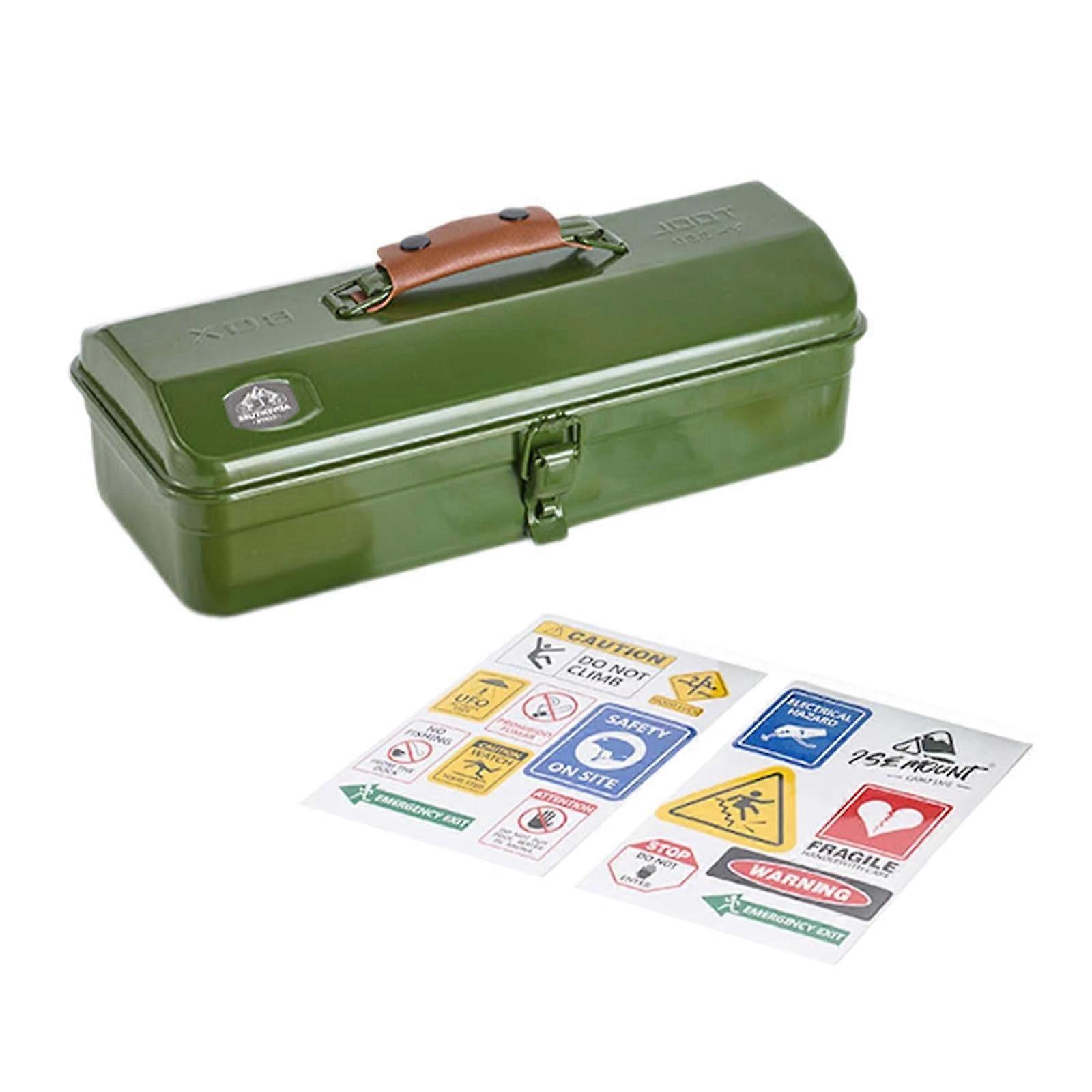 Metal Tool Box with Sticker Small Tool Boxes Portable Handheld Metal Storage Box Hip Roof Metal Tool Box for Outdoor Use