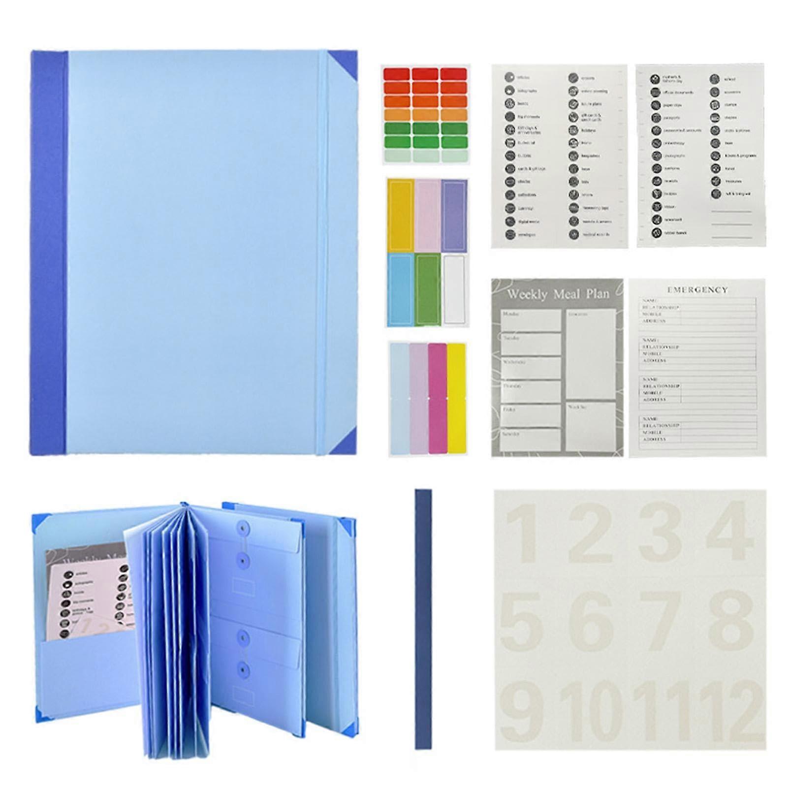 Accordion File Pocket, Portable Expanding File Folders for Bills & Documents, Letter Size, Blue with Labels