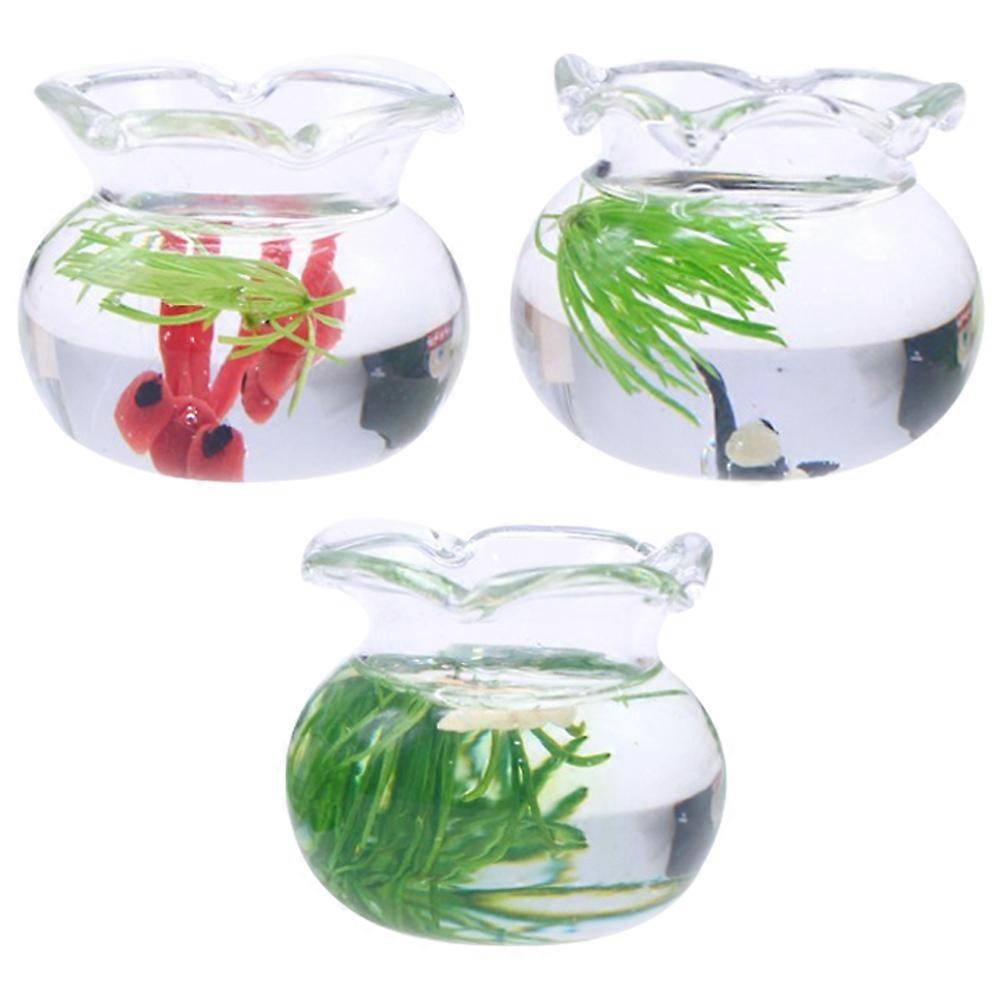Miniature Glass Fish Tank Props for Decor Use 3 Pcs Small Size