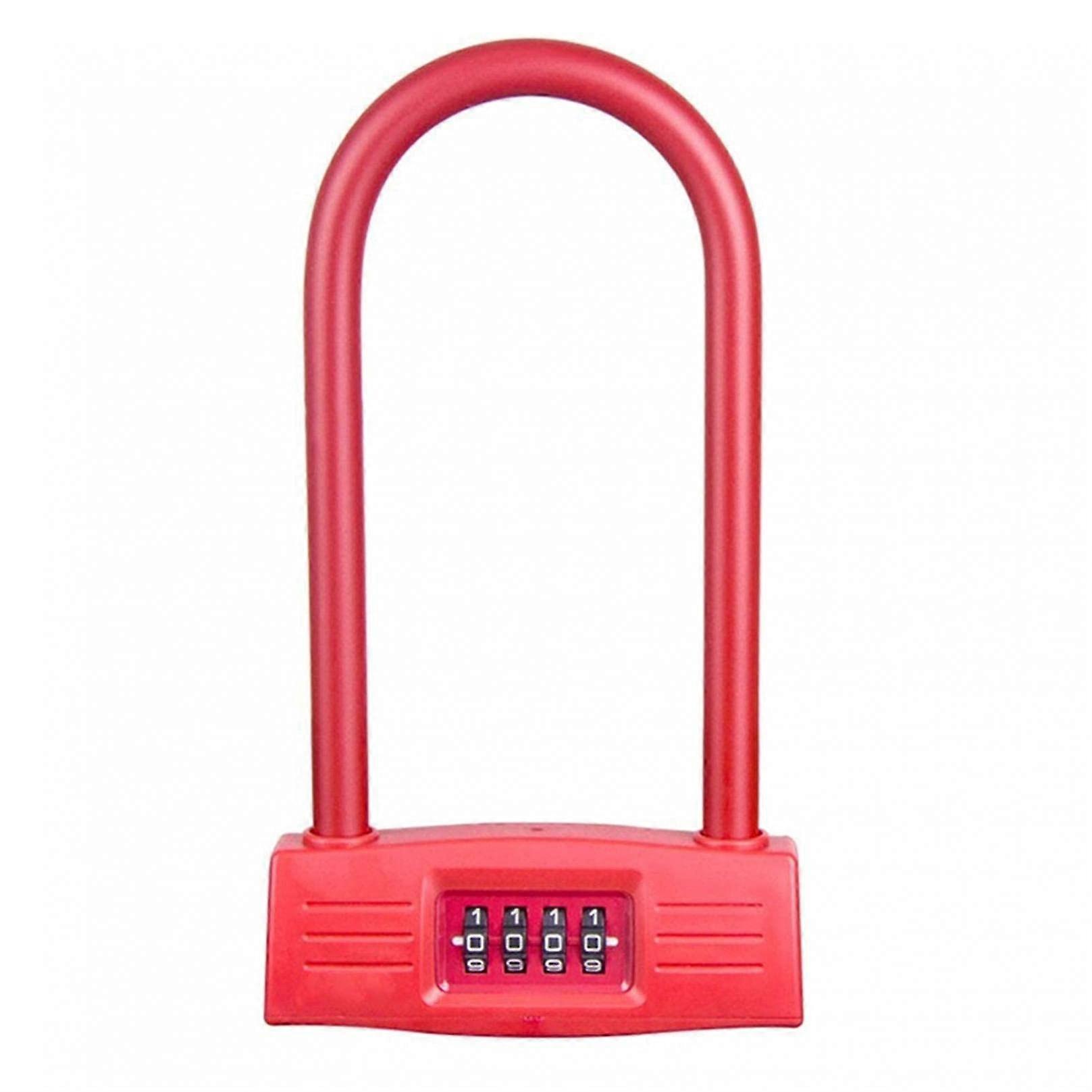 ULocks Bicycles U Lock Heavy Duty 4Digit Resettable Bicycle Shackle Lock Security Theft PVC Coated Hardened Steel Bicycle Lock for Bicycle Red