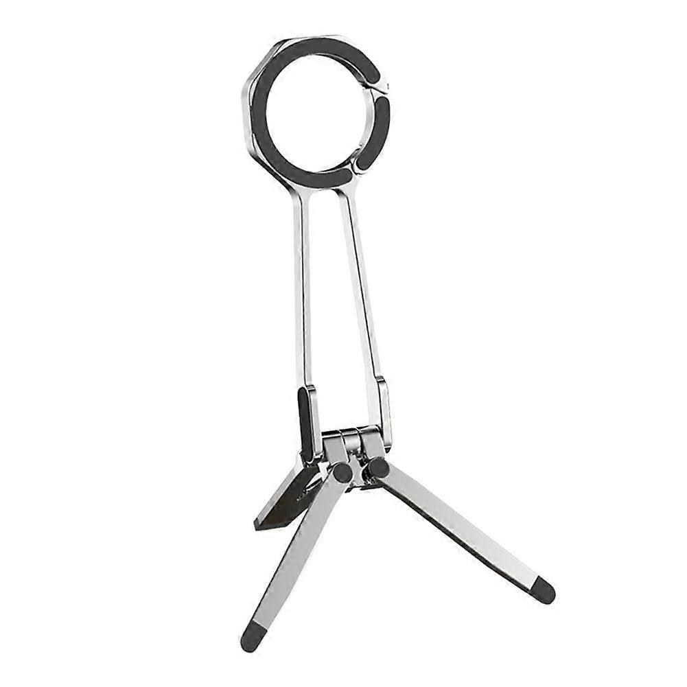 Magnetic Suction Cup Triangle Stand with Spring Clip, Portable Phone Accessory, Foldable Stand Silver Color Size
