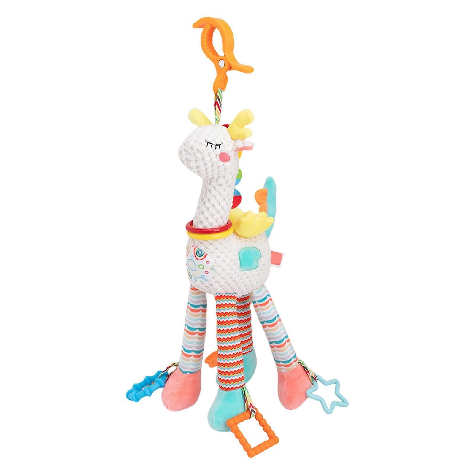 Baby Car Seat Toy  Crinkly Squeaky Toy with Cute Design  Travel Toy with Wind Chime, Soft Plush with Crinkle Rattle  White