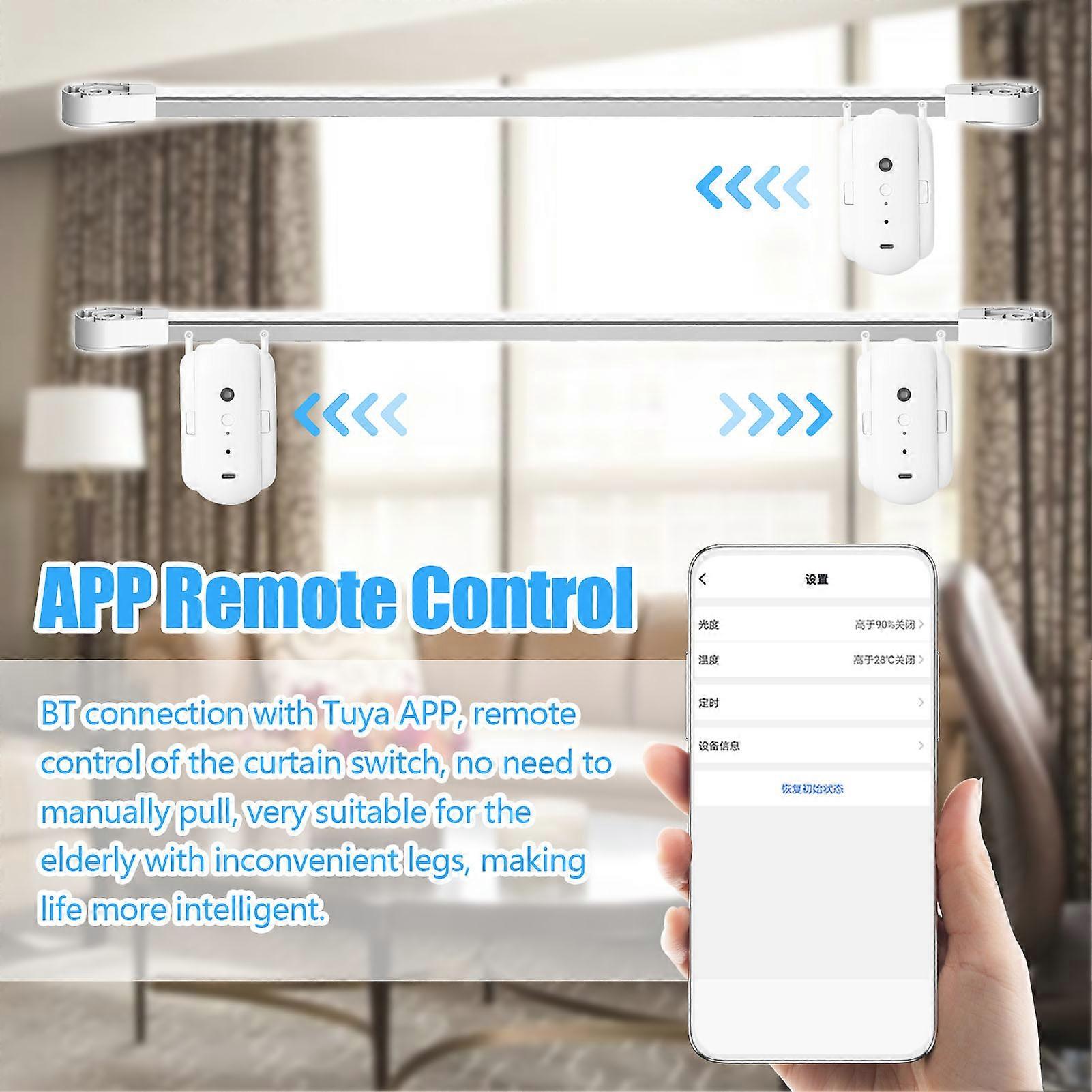 2pcs Tuya Smart Curtain Motor BT Sprachsteuerung Schalter Elektrischer Vorhangroboter APP Control Timer Setup Kompatibel mit Alexa Home für T-Rail / U-Rail