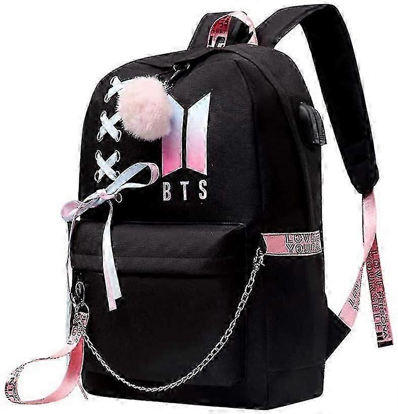Middle School Student Backpack, B-t-s College Casual Bag Side Configuration Usb Interface And Headphone Jack. (black 1)