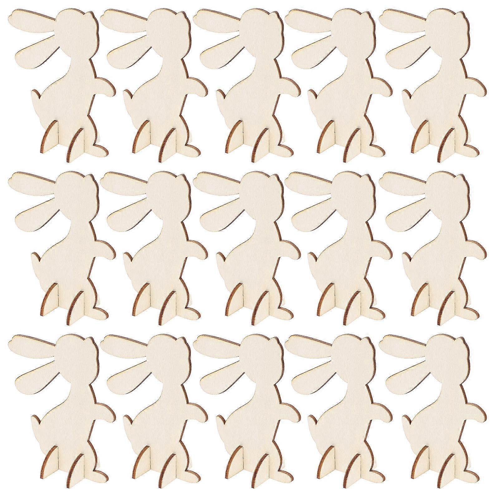 Rabbit Decorations Wood Easter Bunny Diy Toys Kids Diy Accessories Easter Party Decorative Items Beige 20Pcs