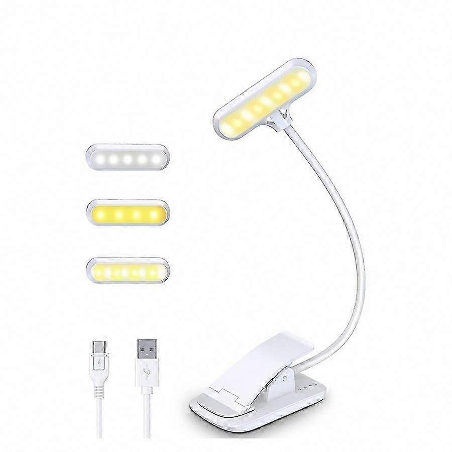 LED Book Clip Light with 3 Color Temperatures & Power Display - White, 7.6x4x21cm