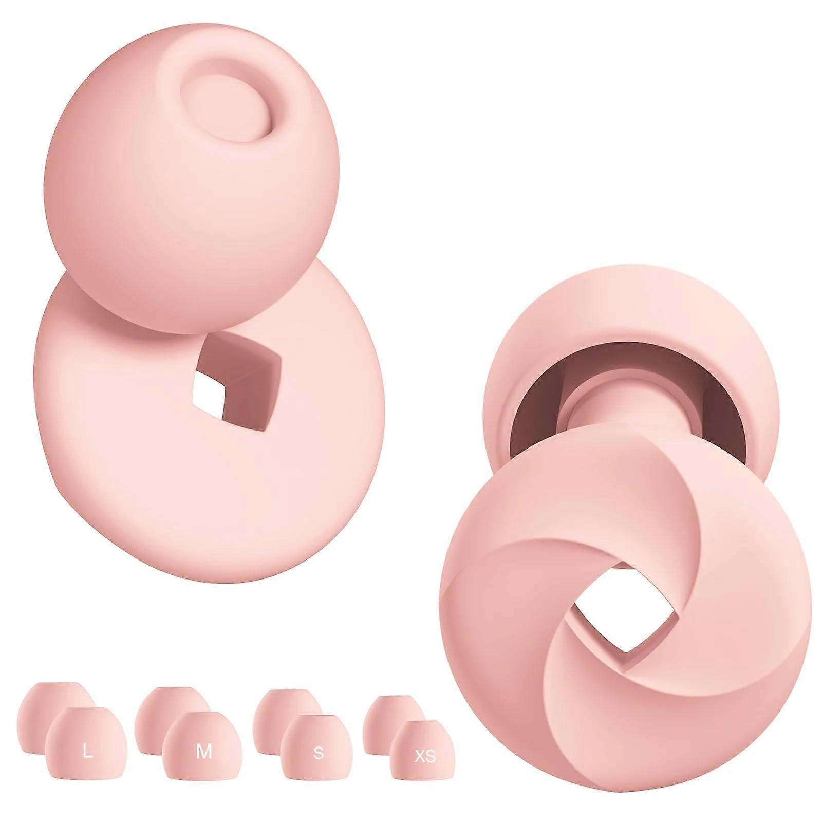Sleep Ear Plugs 33dB Noise Reduction, Reusable Silicone, Soft Comfort Fit, 4 Sizes XS S M L, Water Resistant, Pink