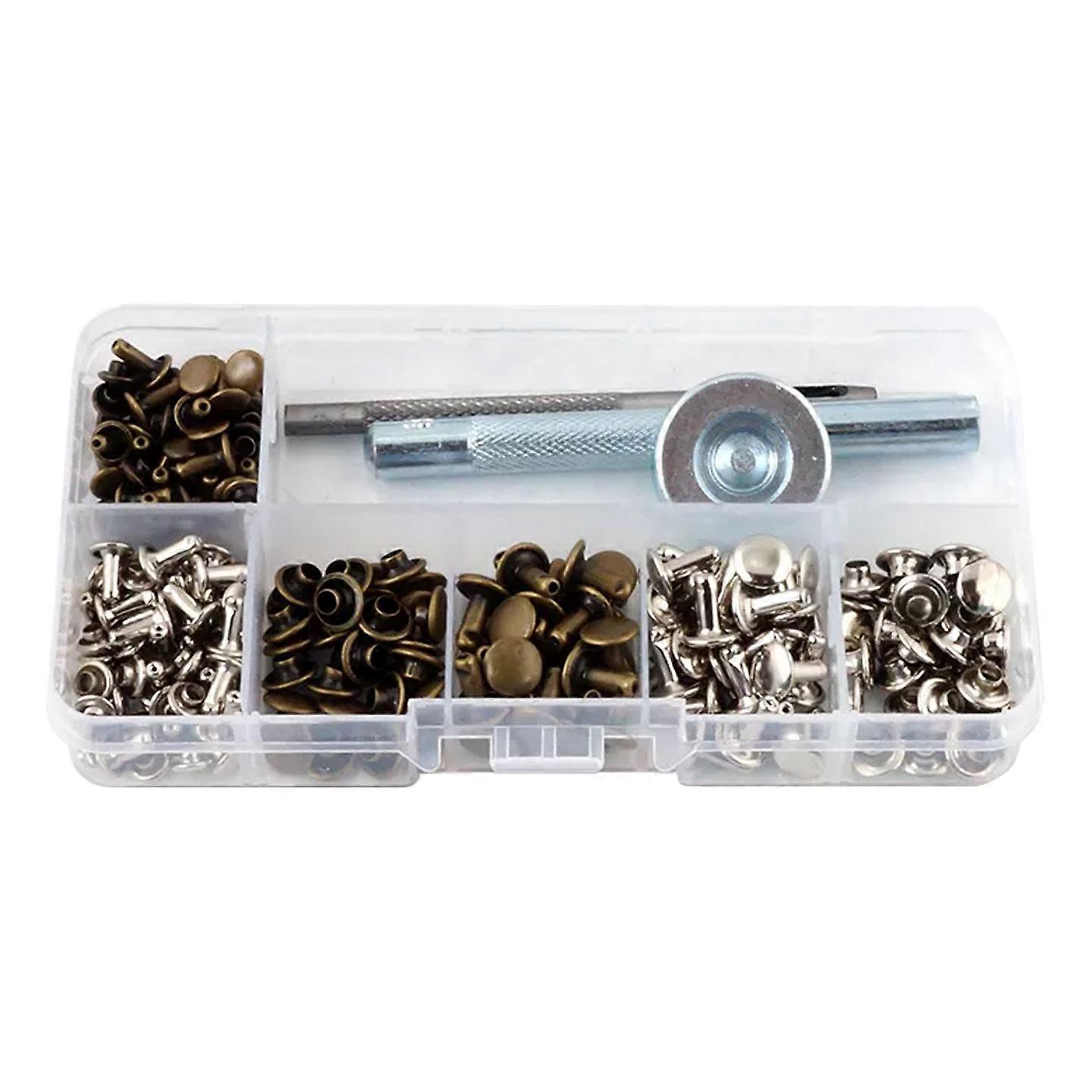 120pcs Leathercraft Antique Silver Leather Rivets Setter Hole Punch Tool Kit
