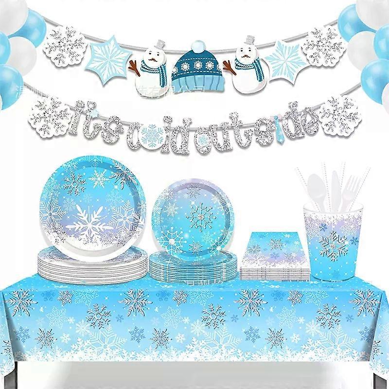 New Beautiful Snowflake Tableware Plate Cup Napkin 8 Guests Frozen Birthday Party Supplies Snow Ice Freeze Theme Parti Decor