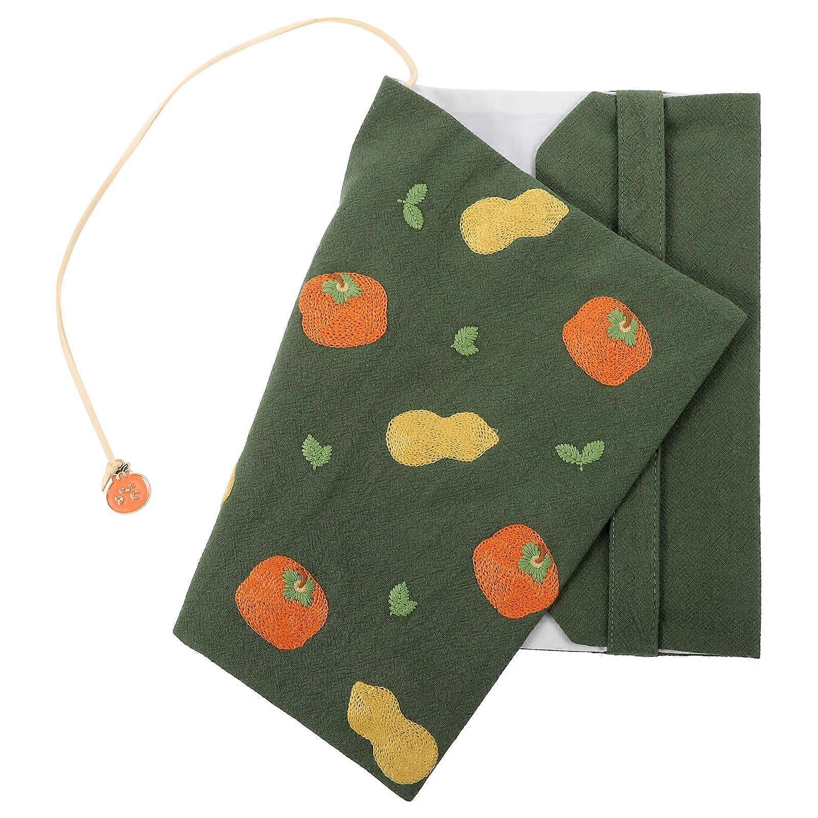 Green Embroidered Book Sleeve Fabric Book Protector for Notebook Use