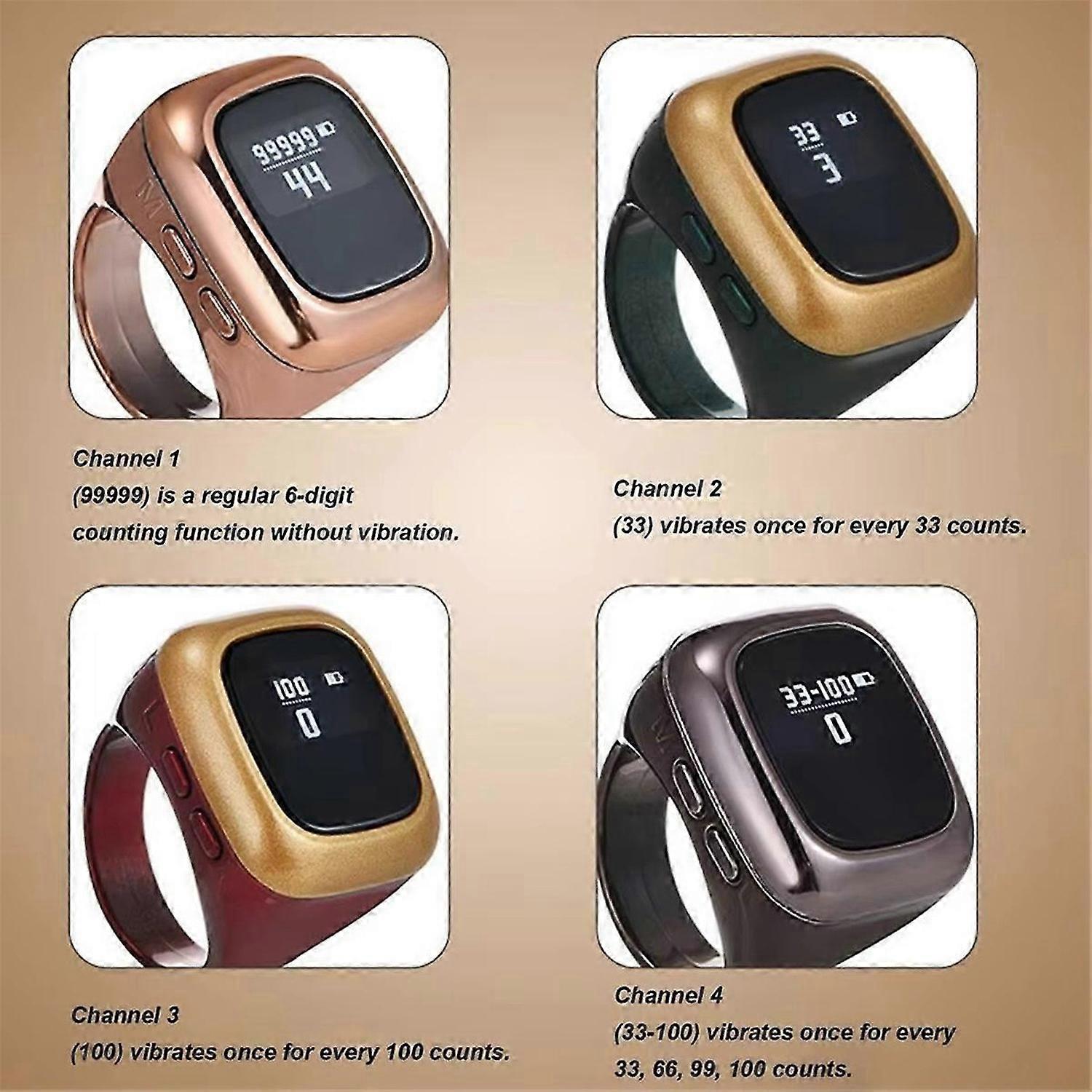 Prayer Finger Counter Multifunctional Counter Ring Smart Digital Display Finger Counter Alarm Clock