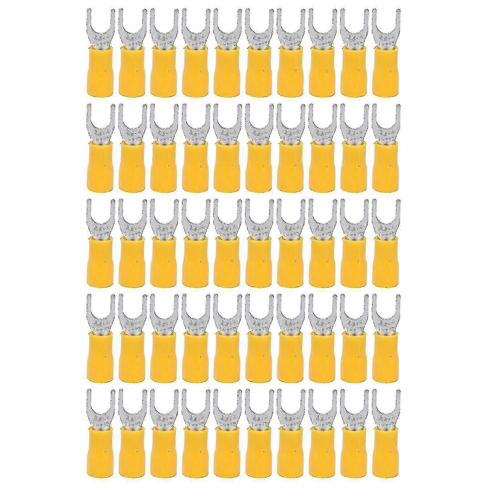 50pcs Fork Terminal Insulated 1412awg Wire Crimp Connector Set Kit For Equipmentsv3.55 Yellow