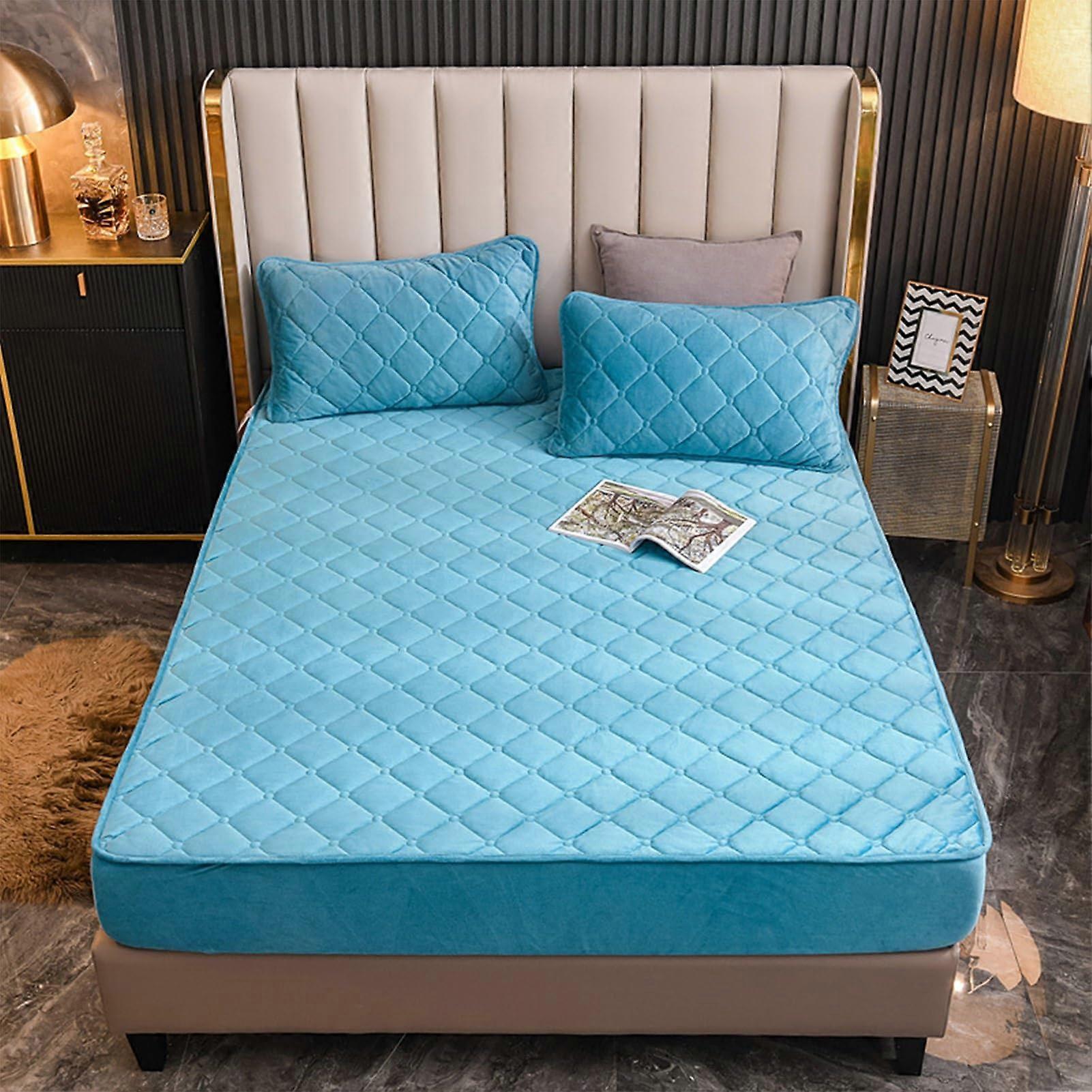 Fitted Sheet Quilted Crystal Velvet Mattress Protector With Elastic Band Deep Pocket Up To 30cm Lake Blue 19x29in