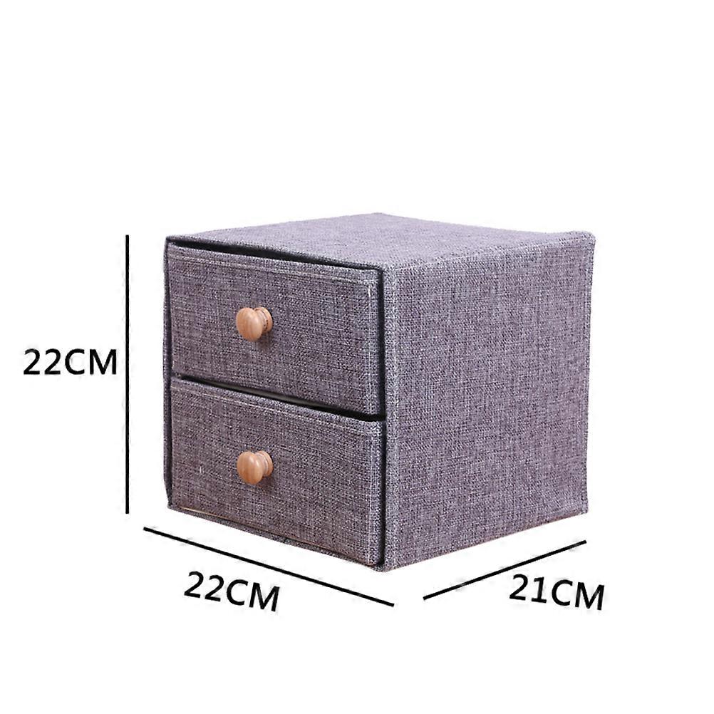 Sundries Desktop Box Cotton Linen for Two Drawer Storage 2Pcs Grey