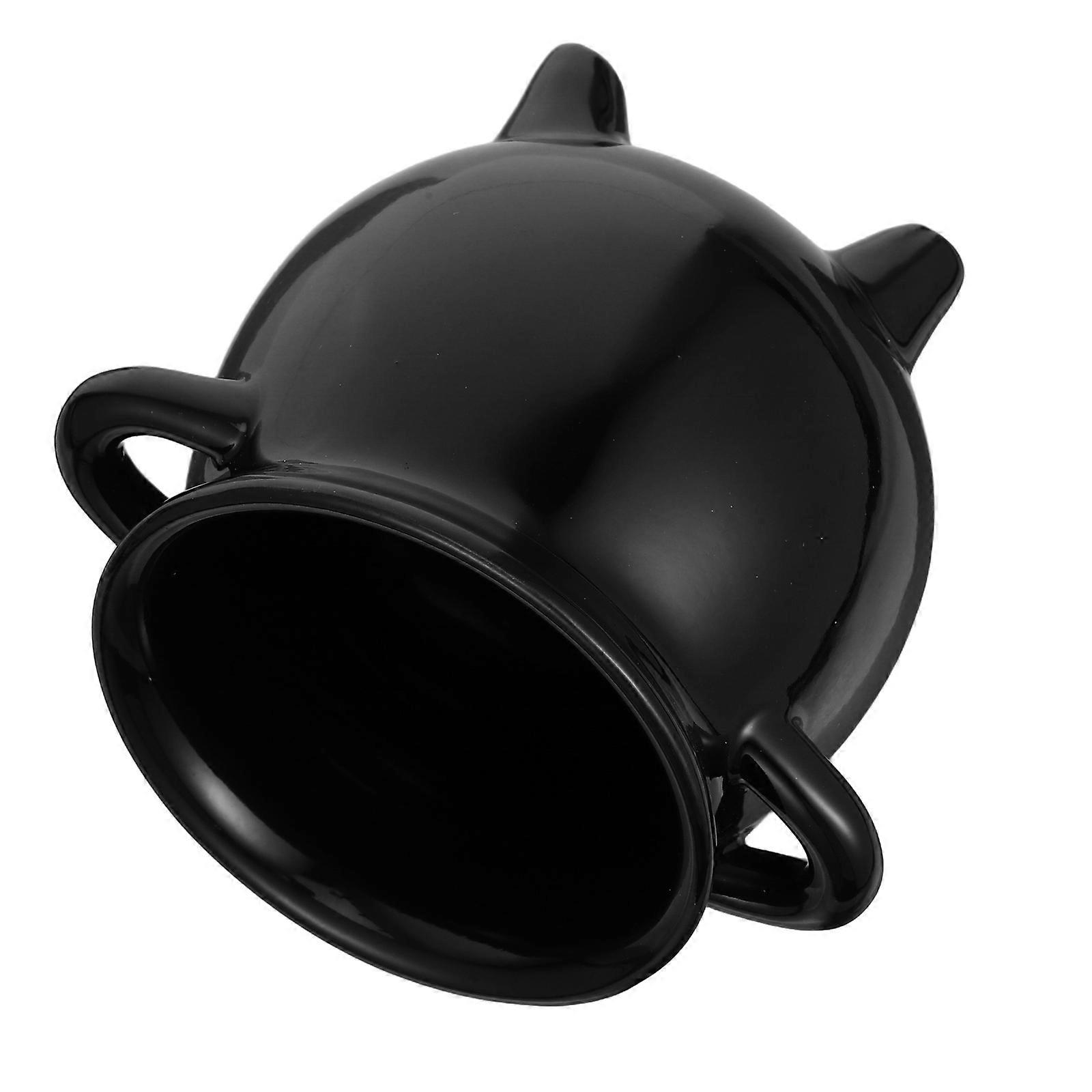 Halloween Cauldron Candy Jar for Storage 2Pcs Black Ceramic Witch Pot