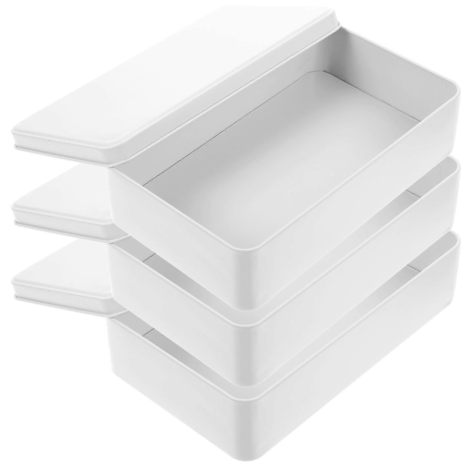 Small White Tin Box with Lid for Storage Use 9Pcs Rectangle Tinplate