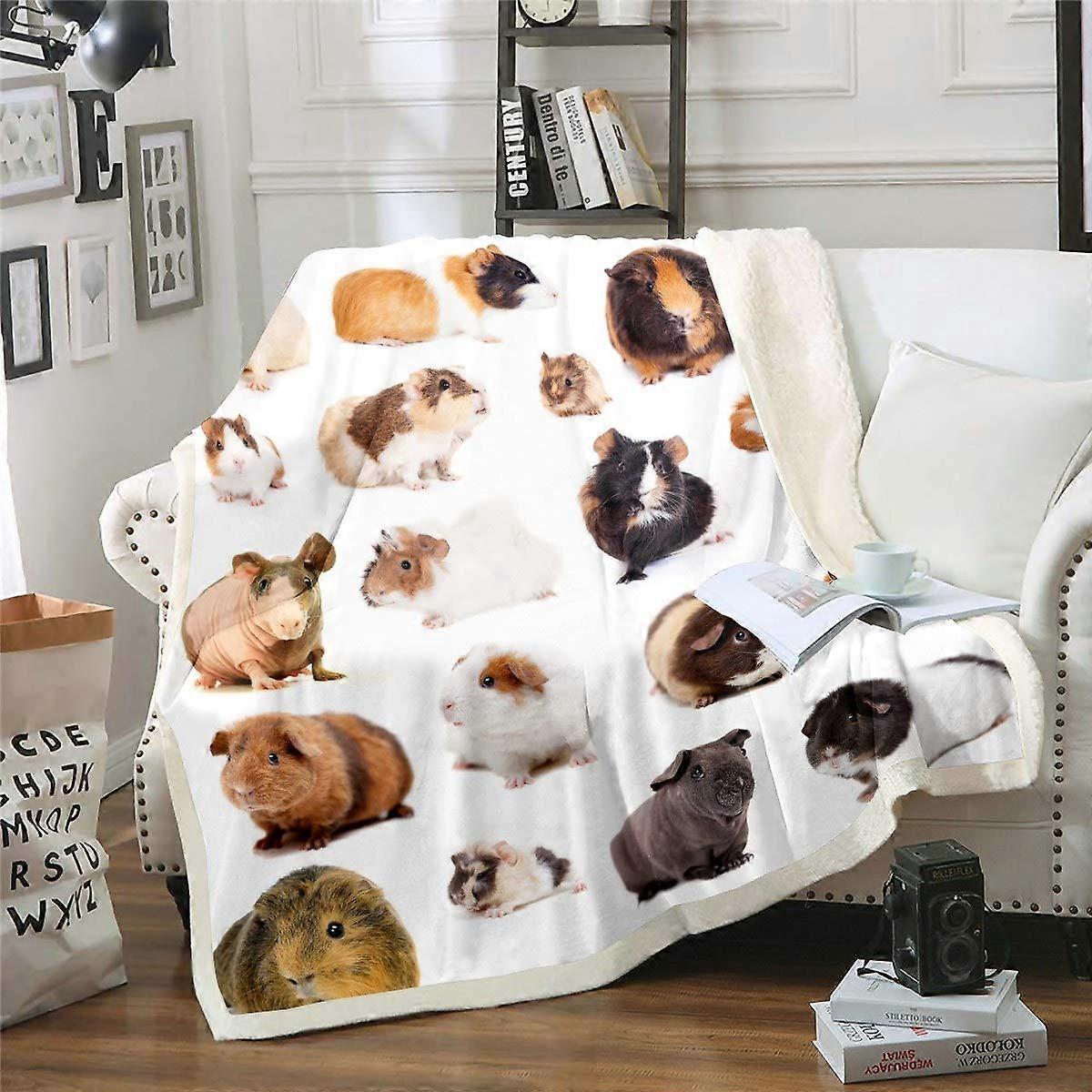 Cute Guinea Pig Sherpa Throw Blanket With D Cavy Pattern, Microfiber Fleece, 150cm x 125cm, Plush Pet Blanket For Sofa