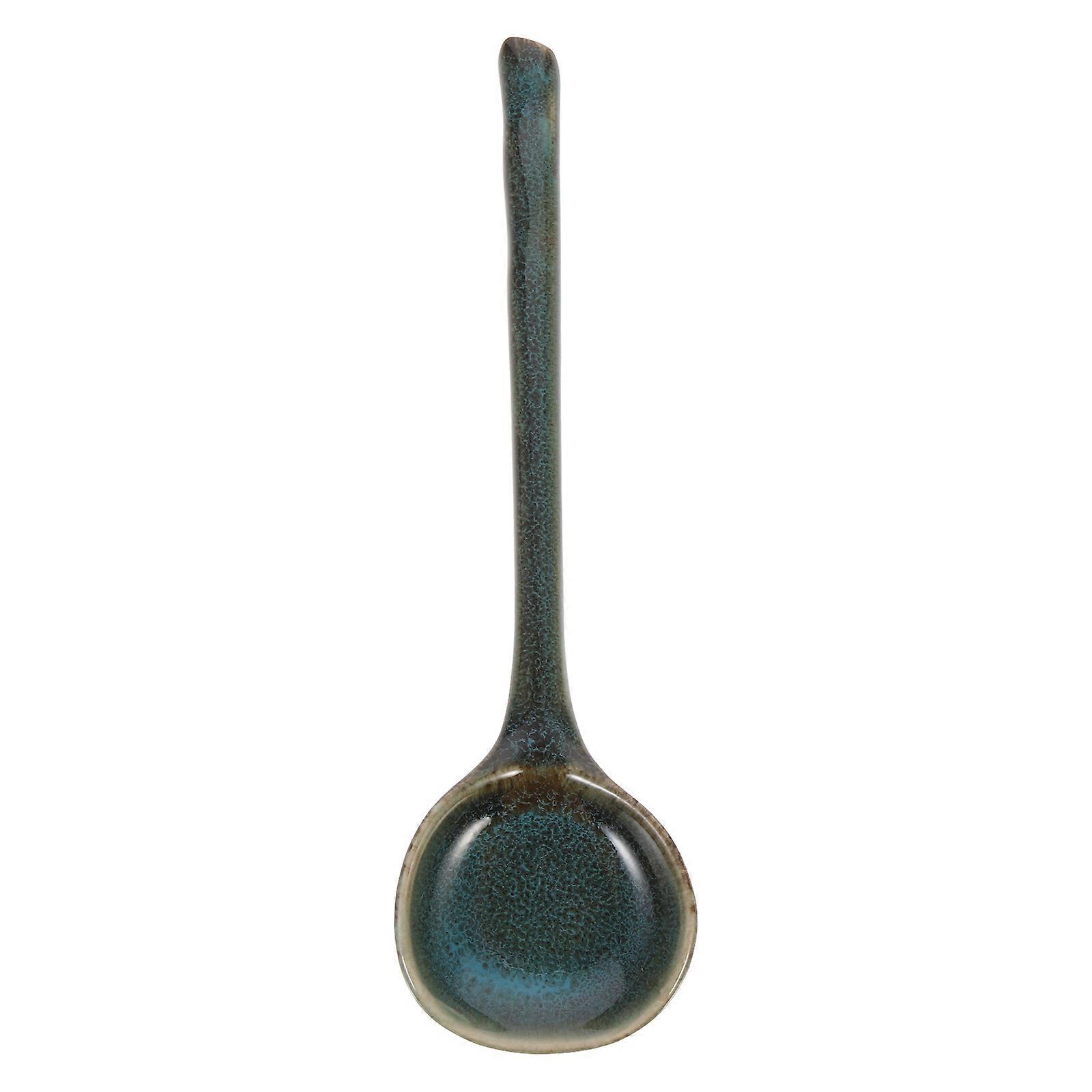 Long Handle Porcelain Soup Spoon Ideal For Hotel Use Ideal Green Color 1Set