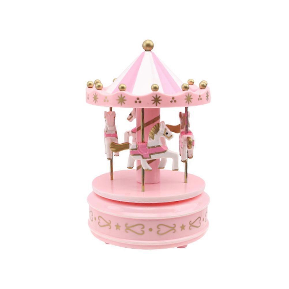 Music Box Ornament Pink Romantic Carousel Shape Hand Shake 2Pcs Gift