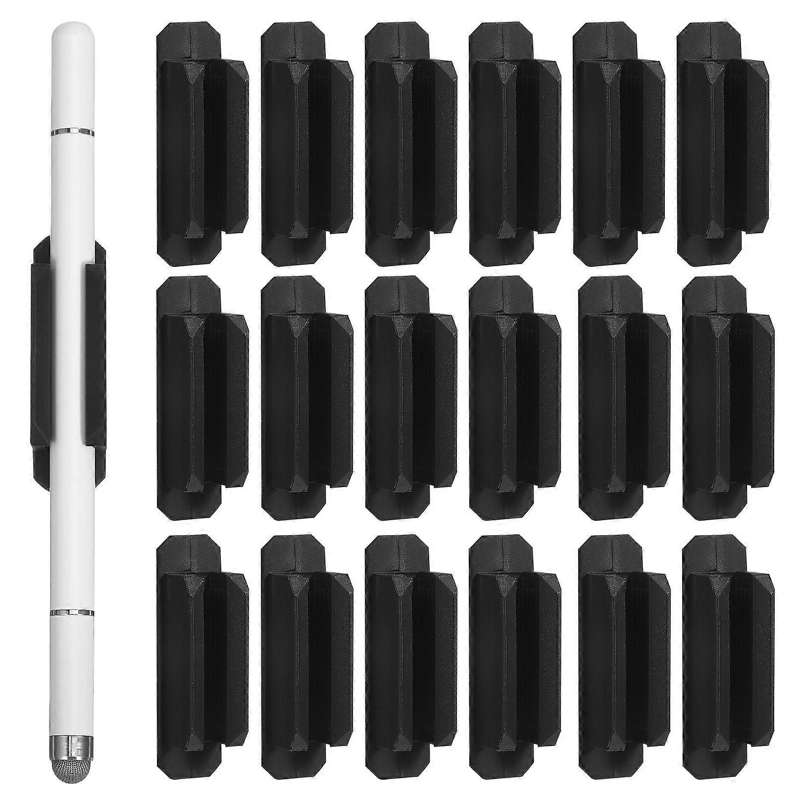 20Pcs Self-Adhesive Pen Holder Organizers For Home Workspace And Office Usage Featuring A Space-Efficient Black Silicone Design