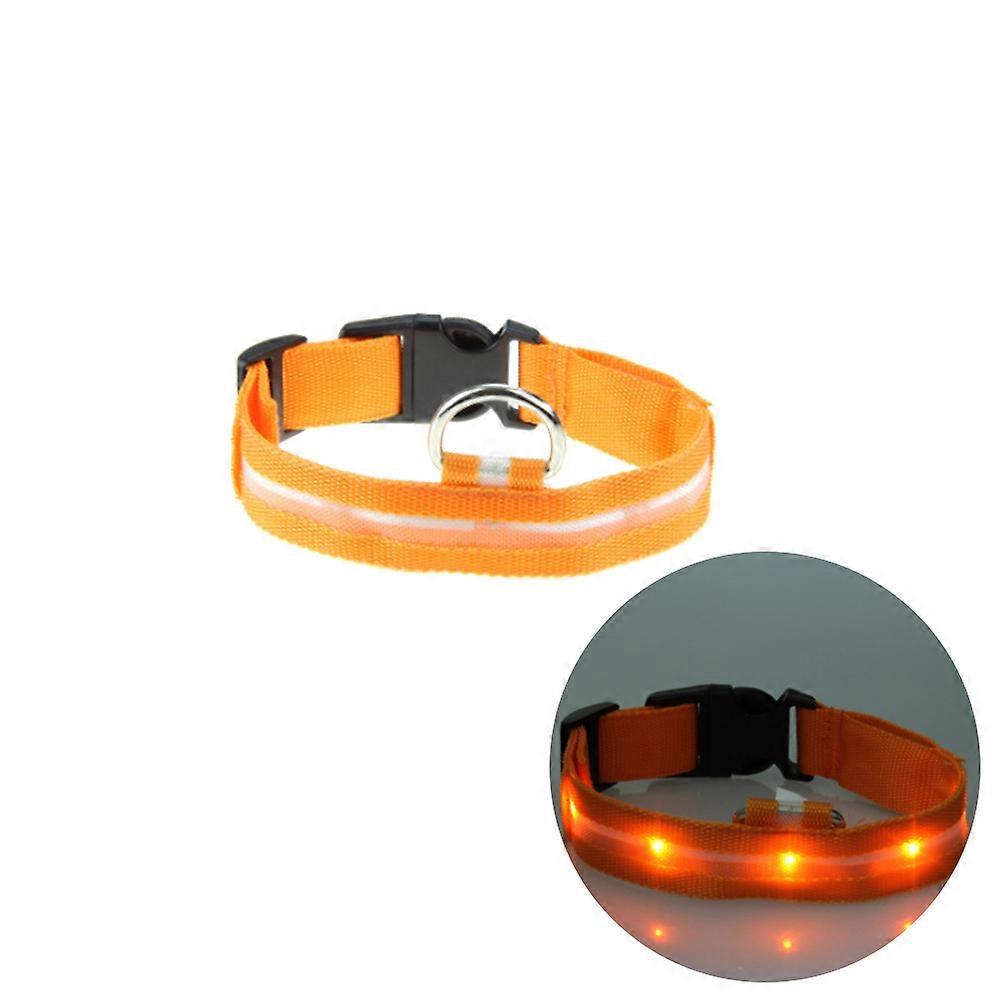 Pet Collar Nylon Dog Collar Providing Safety with LED Light Orange