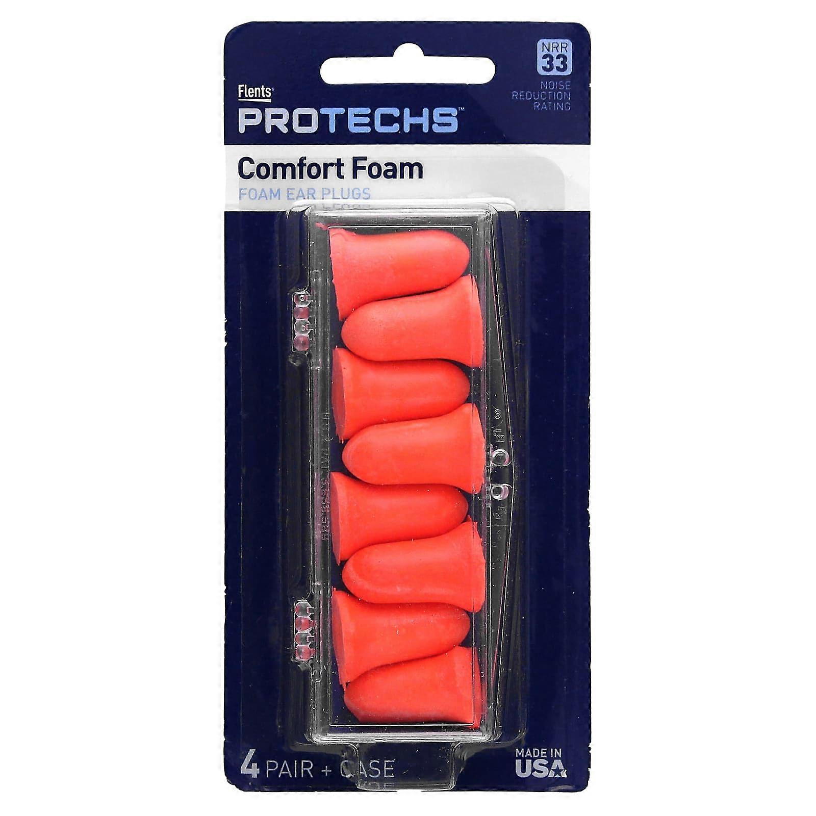 Protechs, Comfort Foam, Foam Ear Plugs, 4 Pairs + Case