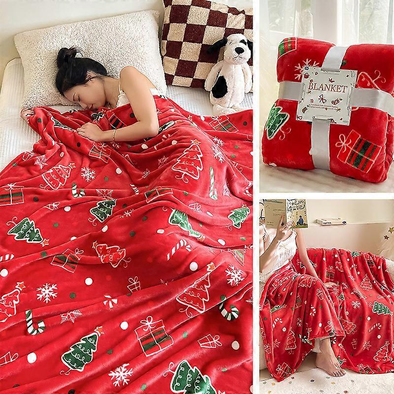 Soft Coral Flannel Blanket 1PC Christmas Tree Pattern Thickened Fleece