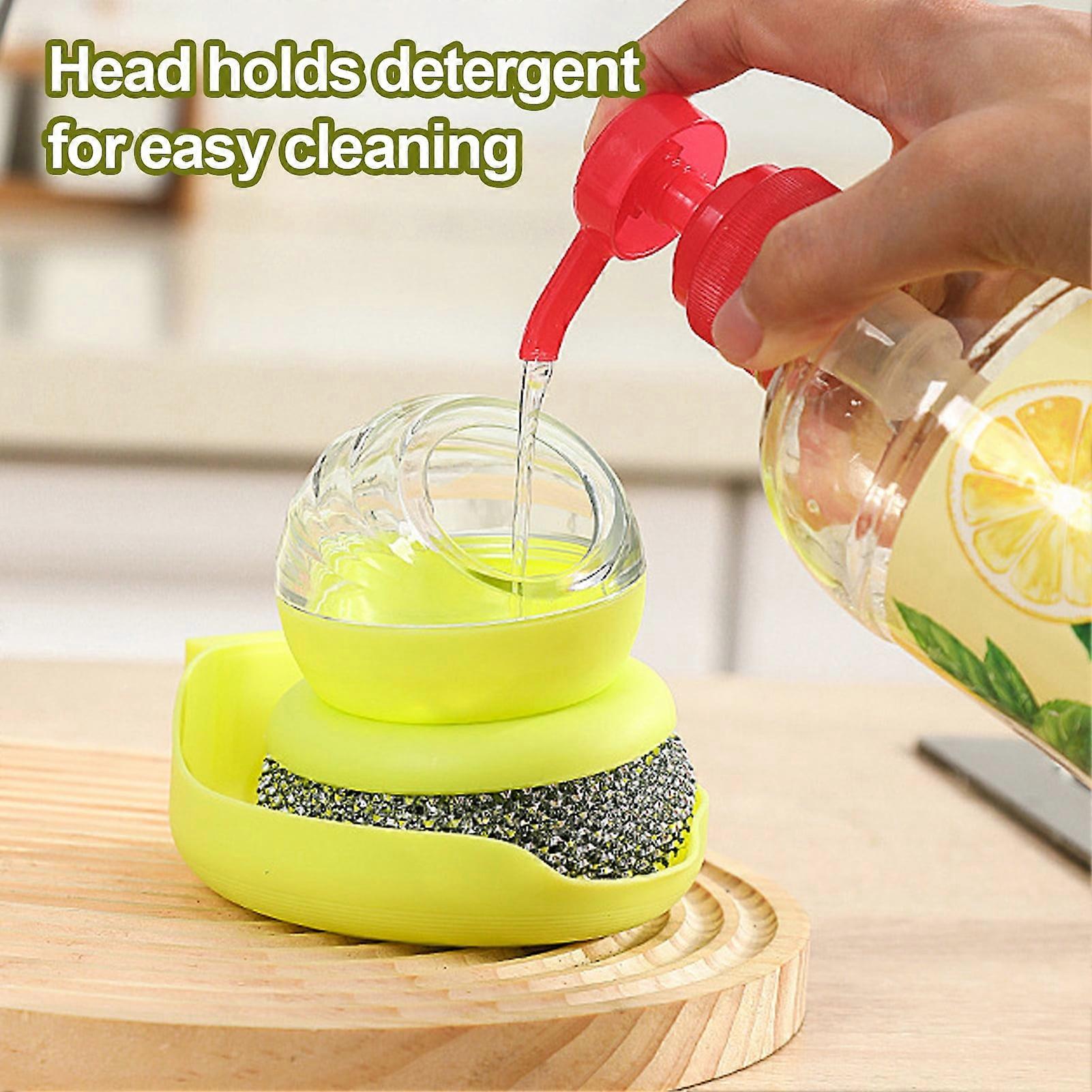 SUSUchens 2Pcs Multi-Function Cleaning Brushes Ergonomic Design Reusable Hard-bristled Automatic Liquid Soap Dispenser Brushes Green