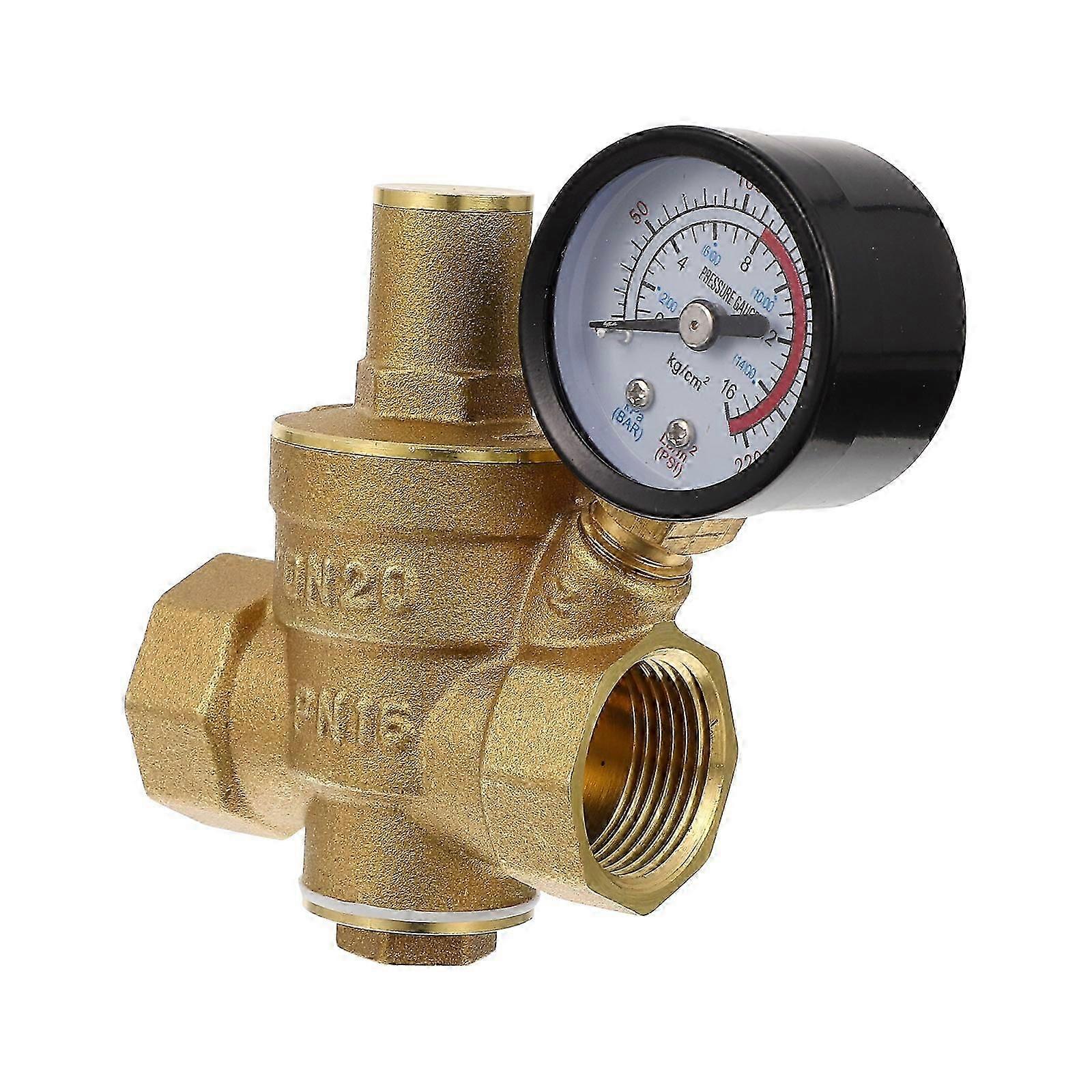 UKCOCO 1PC DN20 Heavy Duty Adjustable Pressure Reducing Regulator Valve with Pressure Meter Random Style