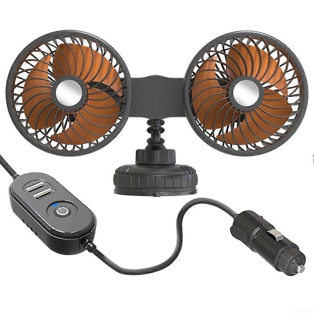 Dashboard Mounted USB Cooling Device DualHead Car Fan Quiet Operation 12V/24V Compatible USB Powered