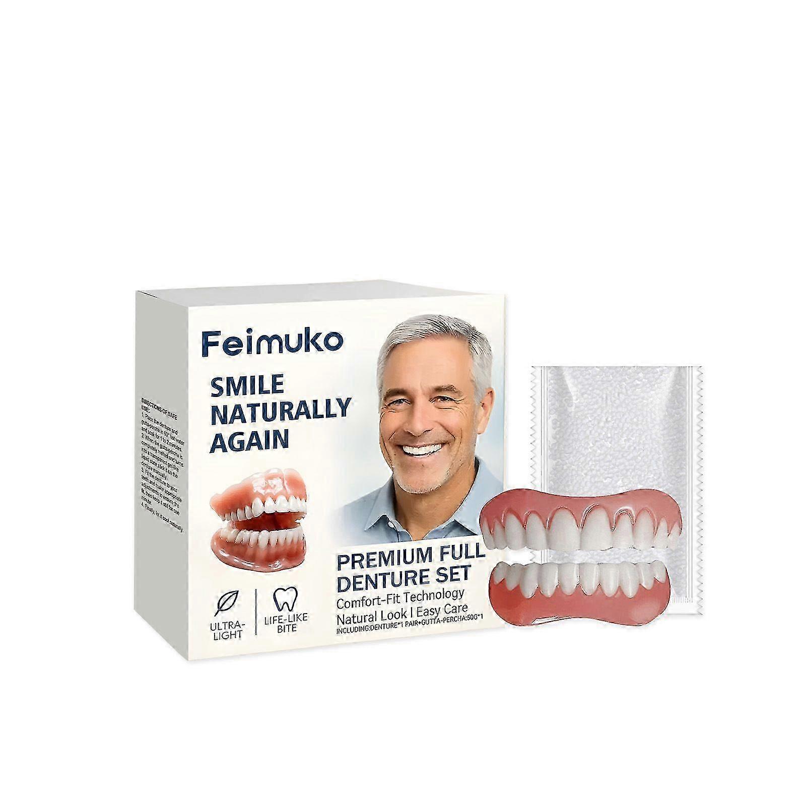 Full Denture Set, Silicone Dentures Set, Comfortable and Realistic False Teeth, Soft and Comfortable, Create Your Perfect Smile at Home