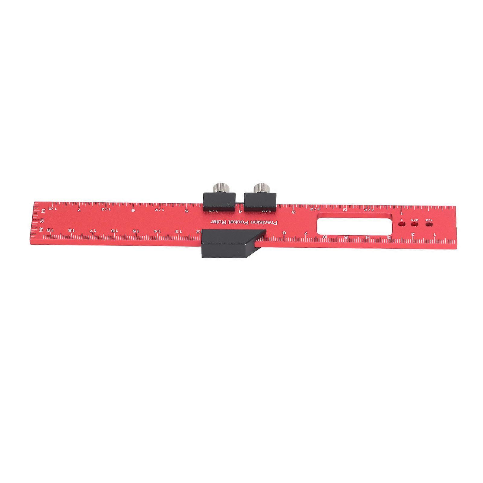 Scribing Ruler Aluminum Alloy Anti Slip Accuracy Pocket Ruler with Stop Woodworking Scribing Tools Red 